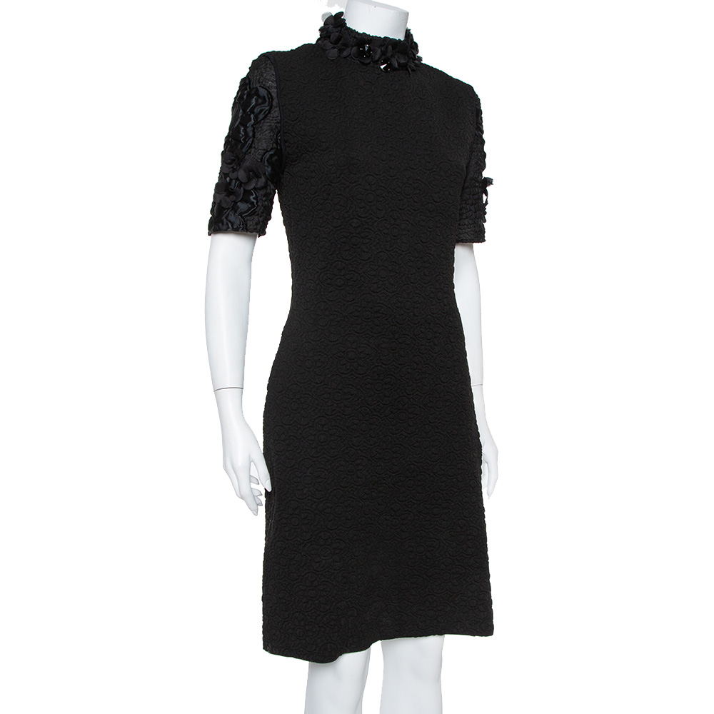 

Fendi Black Embossed Knit Applique Detail Cloque Dress