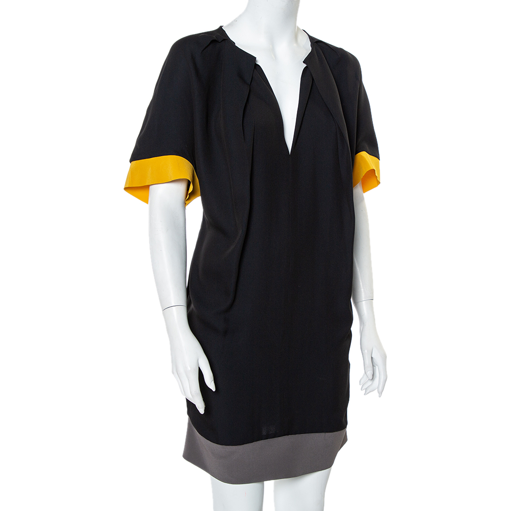 

Fendi Color Block Silk Oversized Shift Dress, Black