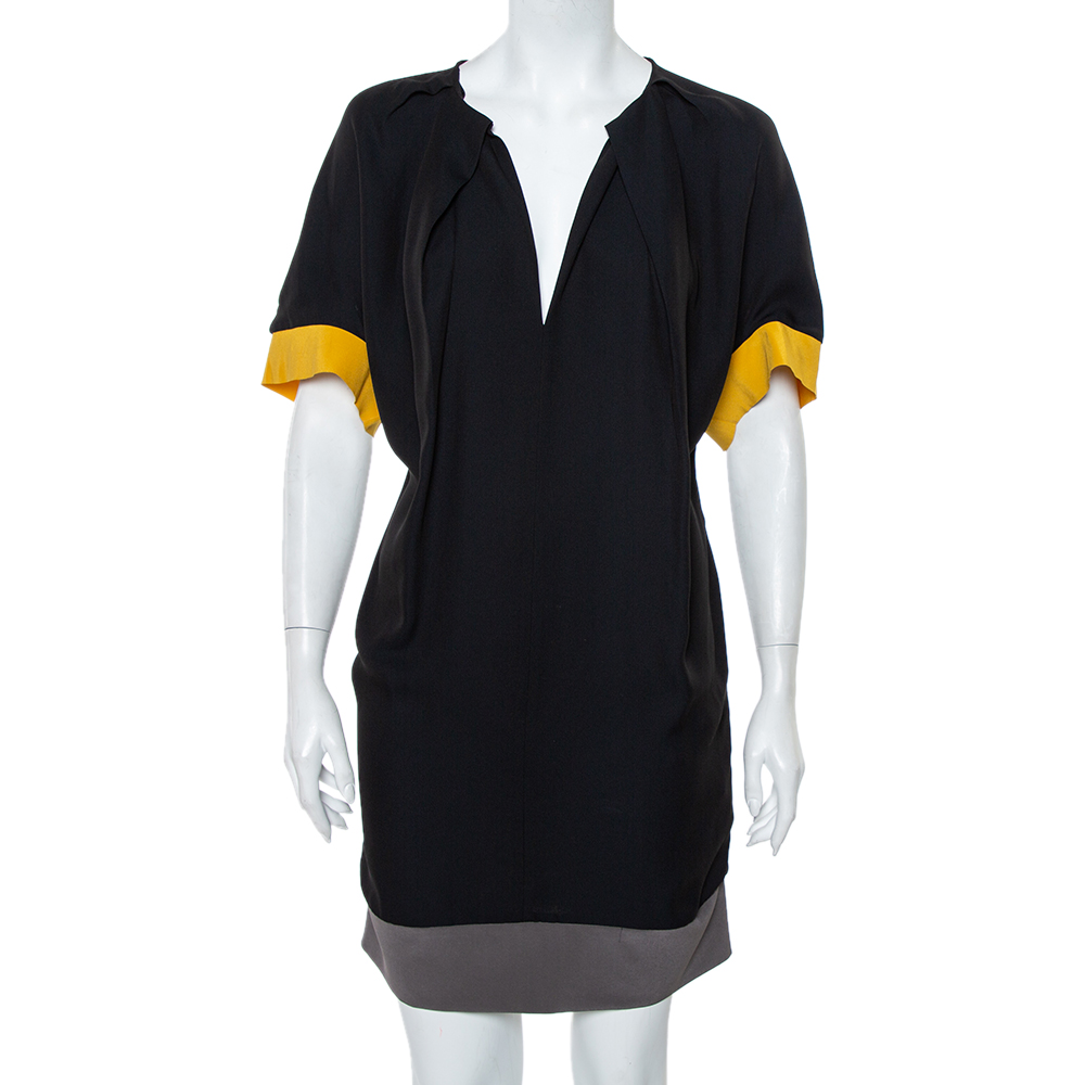 Pre-owned Fendi Color Block Silk Oversized Shift Dress S In Black