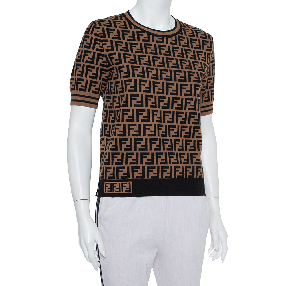 

Fendi Black & Brown Zucca Monogram Intarsia Knit Top