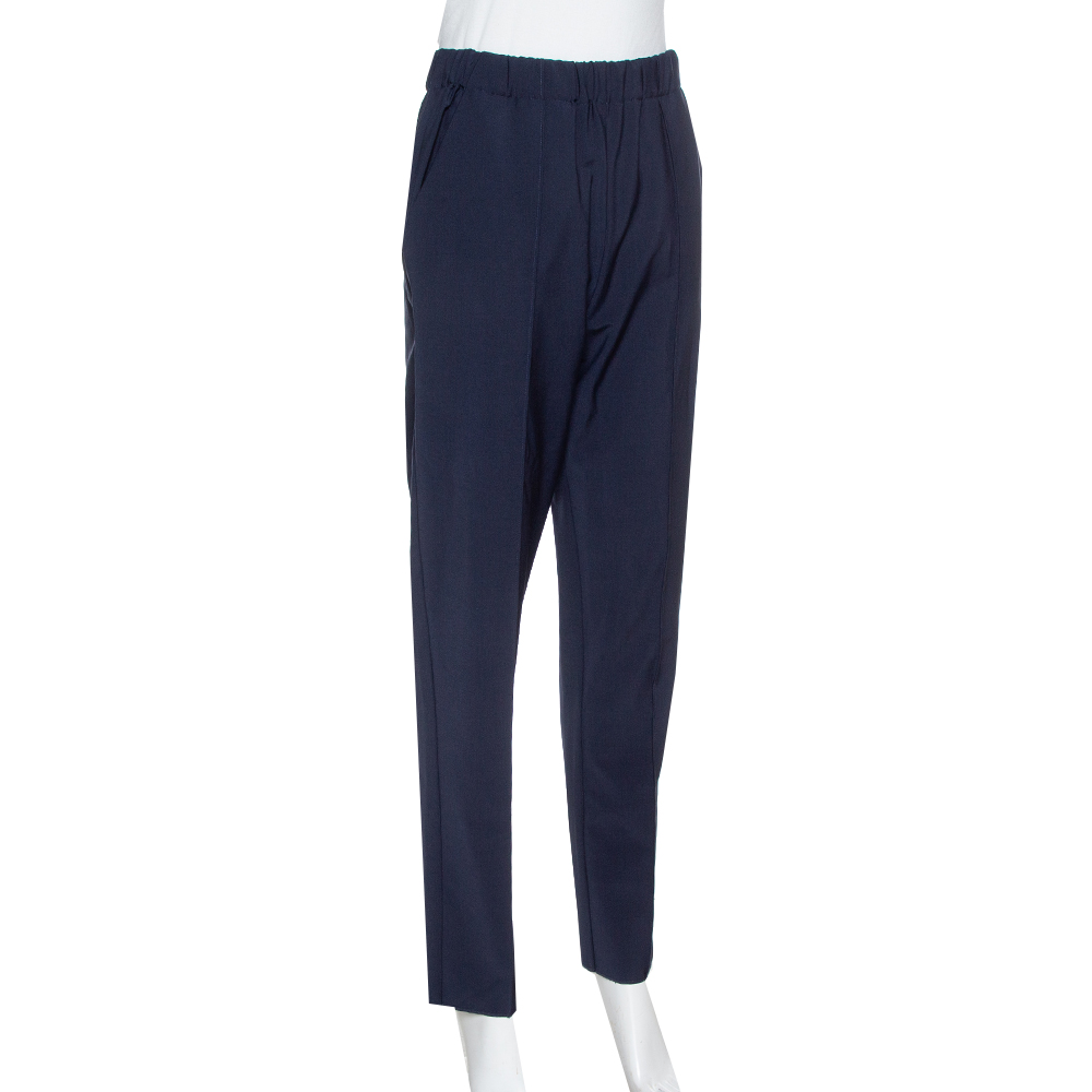 

Fendi Navy Blue Stretch Wool Blend Tapered Trousers