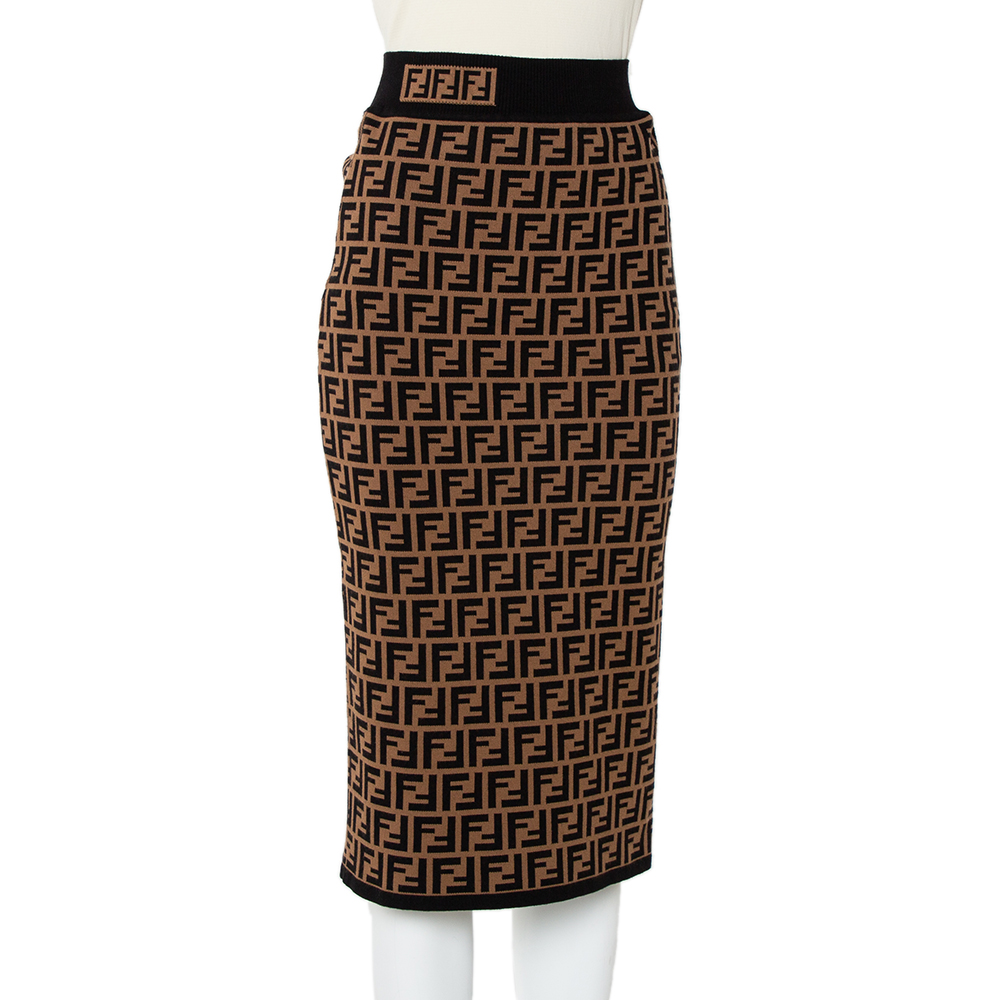 

Fendi Brown Zucca Monogram Knit Midi Skirt