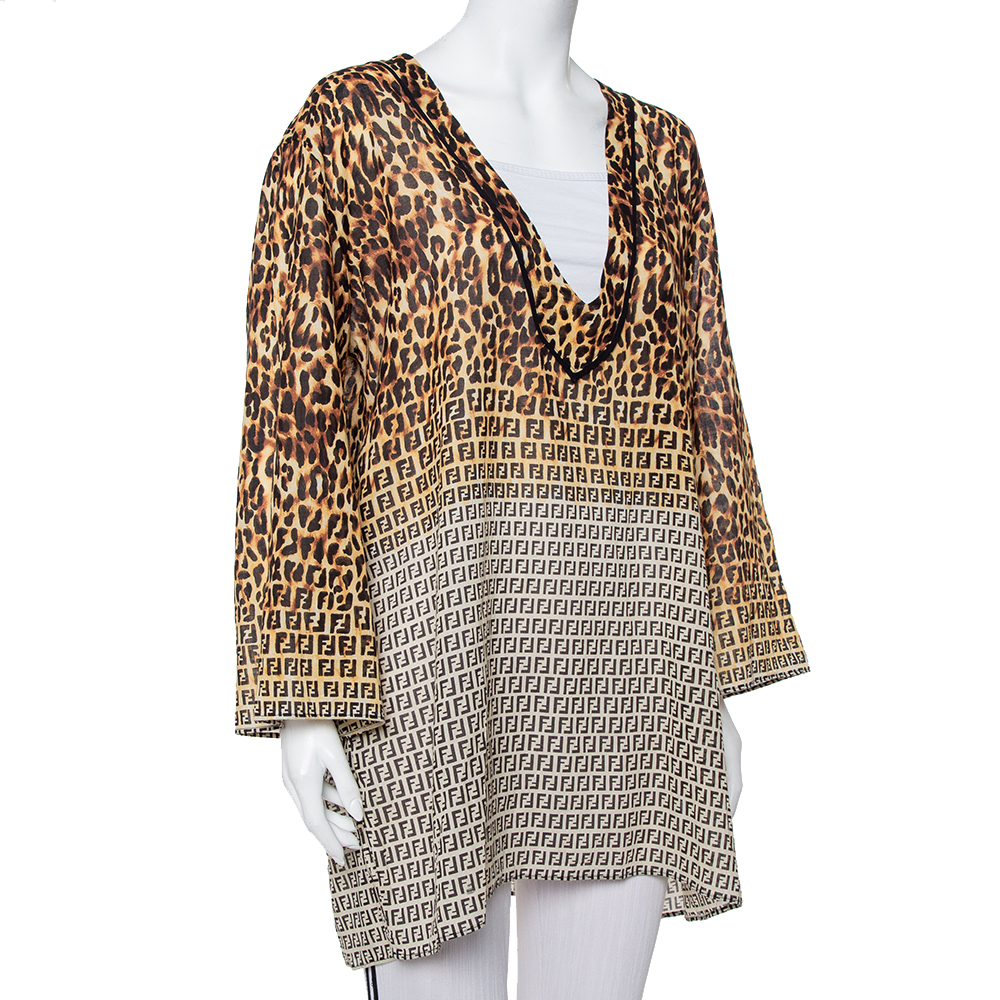 

Fendi Brown Animal Printed Cotton Deep Neck Tunic