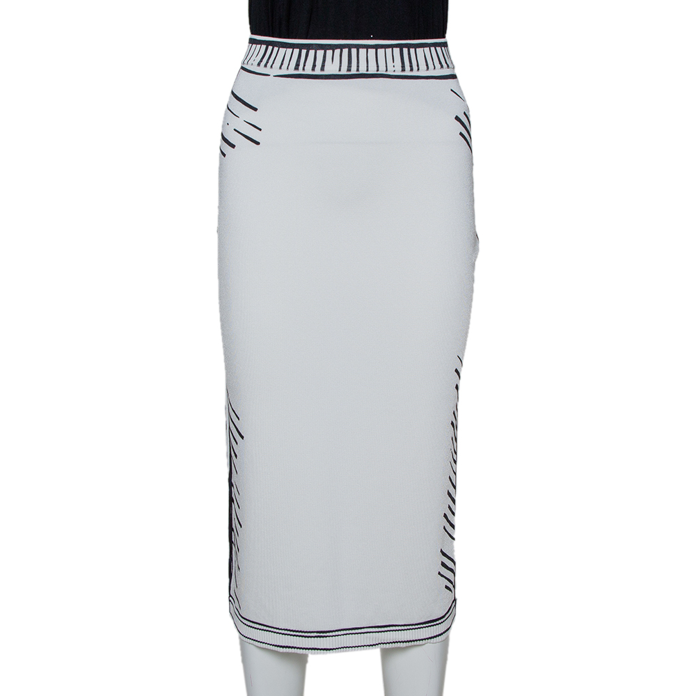 Pre-owned Fendi X Joshua Vides Monochrome Knit Fitted Midi Skirt S In White