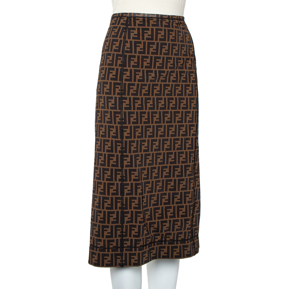 

Fendi Brown Mesh Zucca Monogram Paneled Midi Skirt