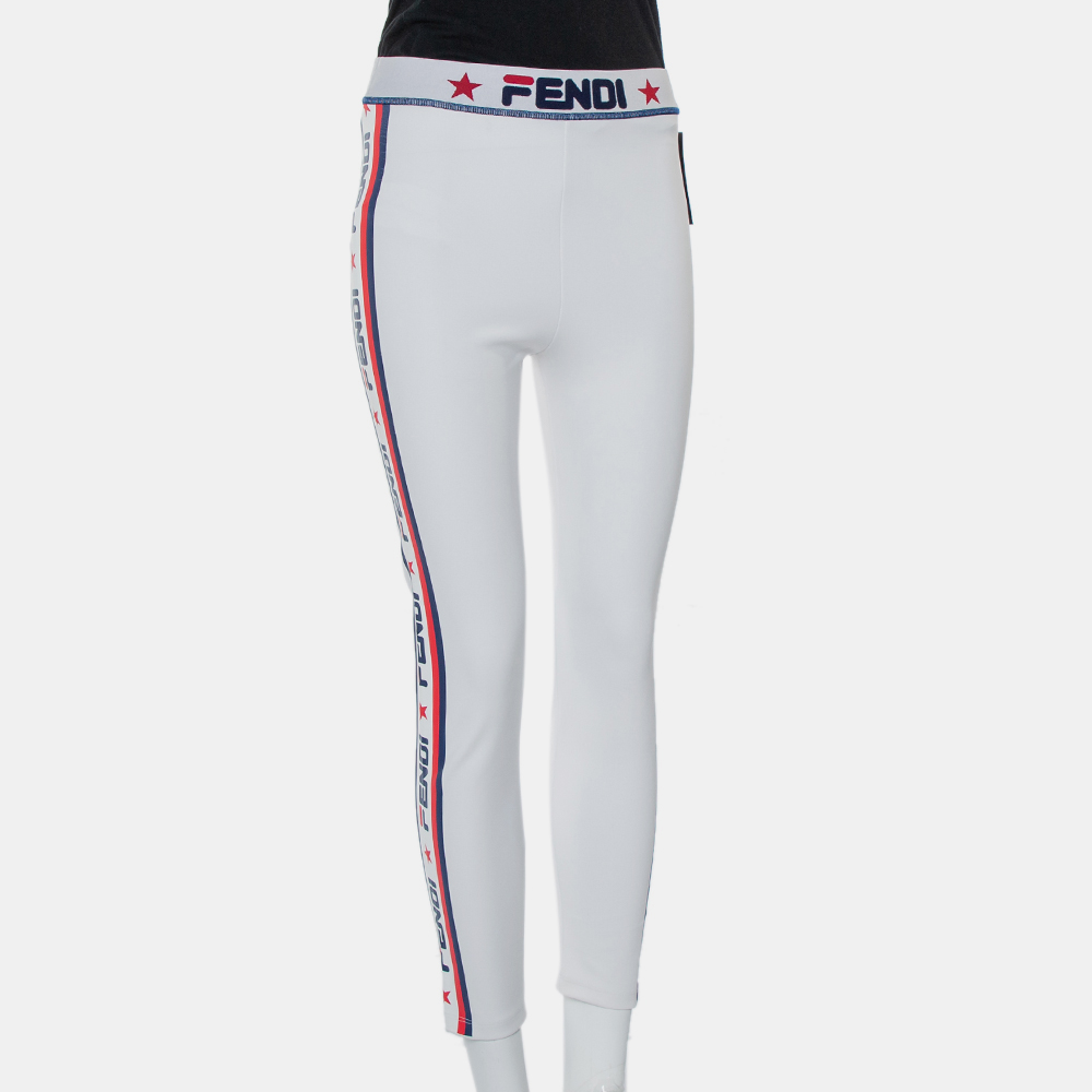 

Fendi White Knit Logo Printed Cropped Leggings