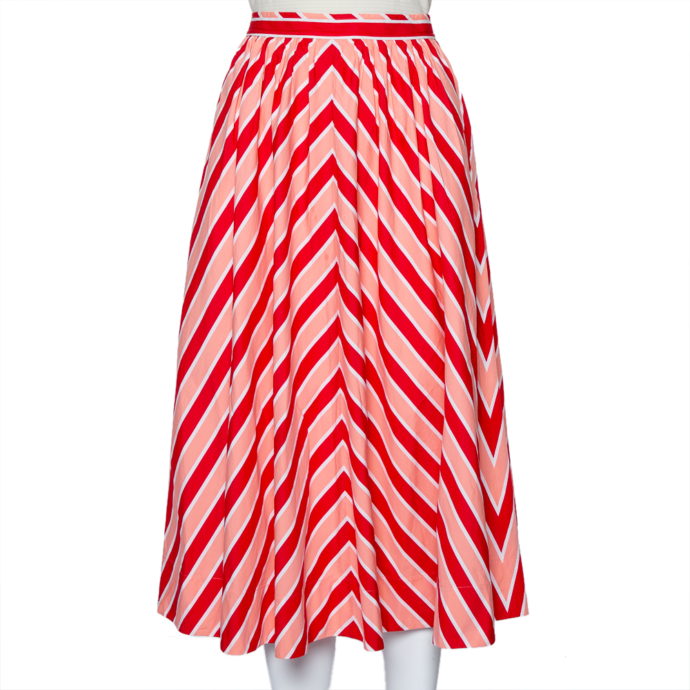 Pre-owned Fendi Pink Striped Printed Cotton Midi Skirt S