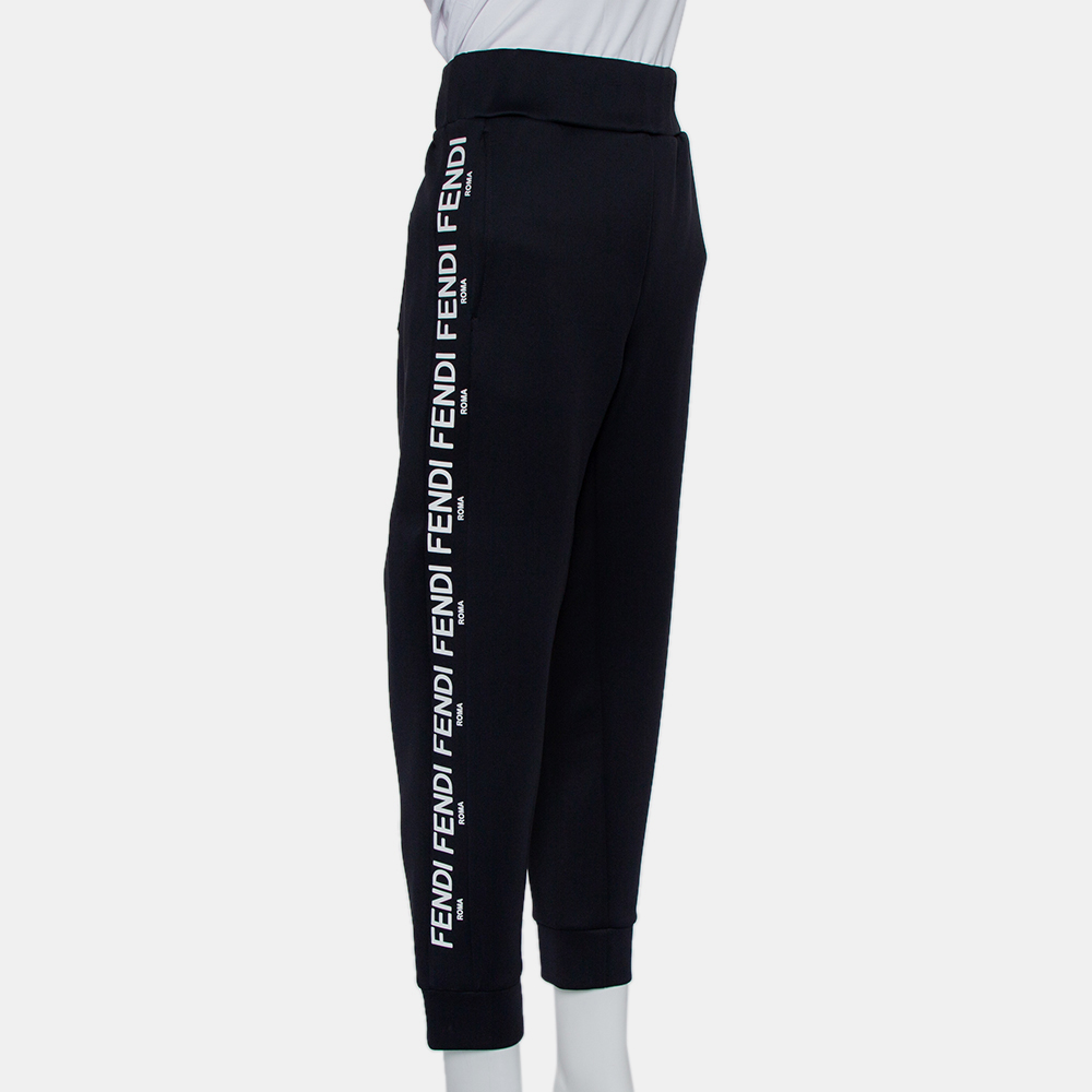 

Fendi Black Neoprene Logo Print Track Pants