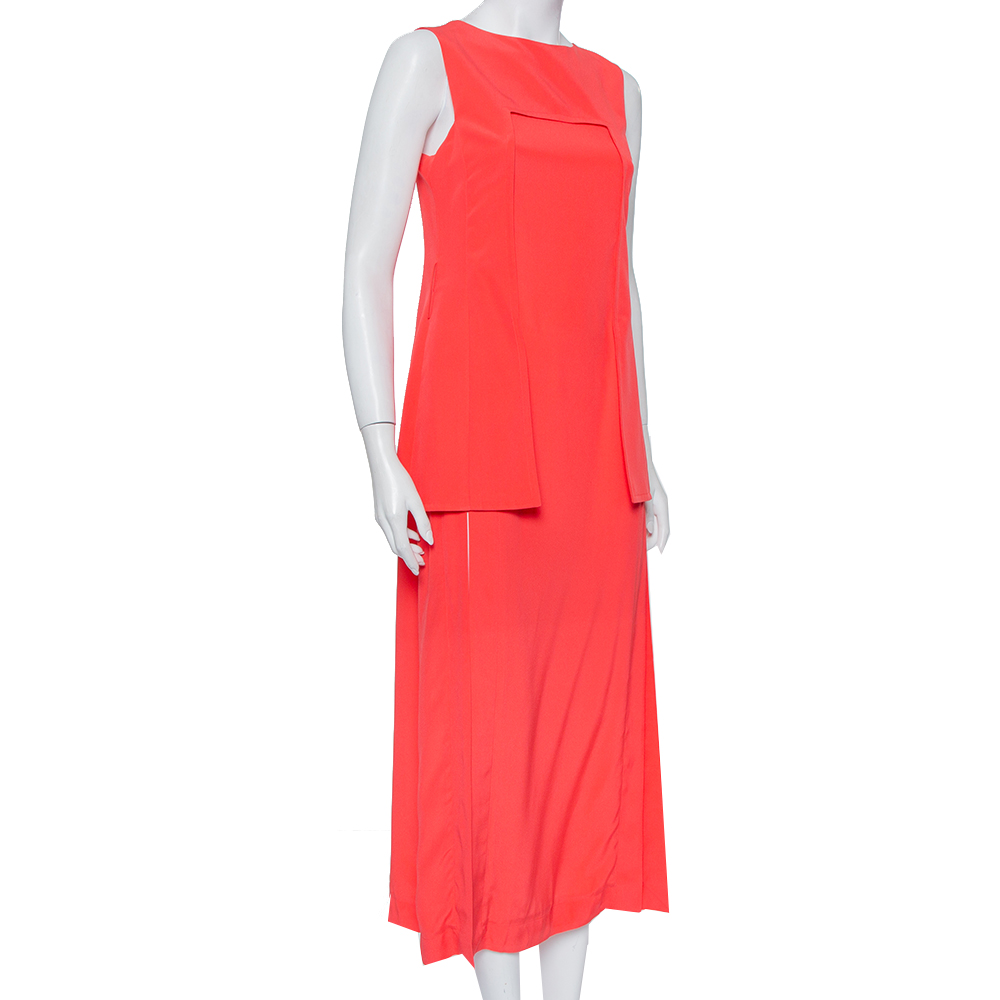 

Fendi Pink Silk Overlay & Slit Detail Sleeveless Maxi Dress