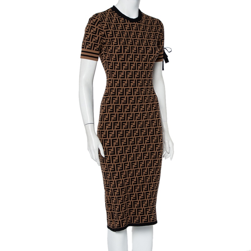

Fendi Brown Zucca Monogram Knit Short Sleeve Sheath Dress