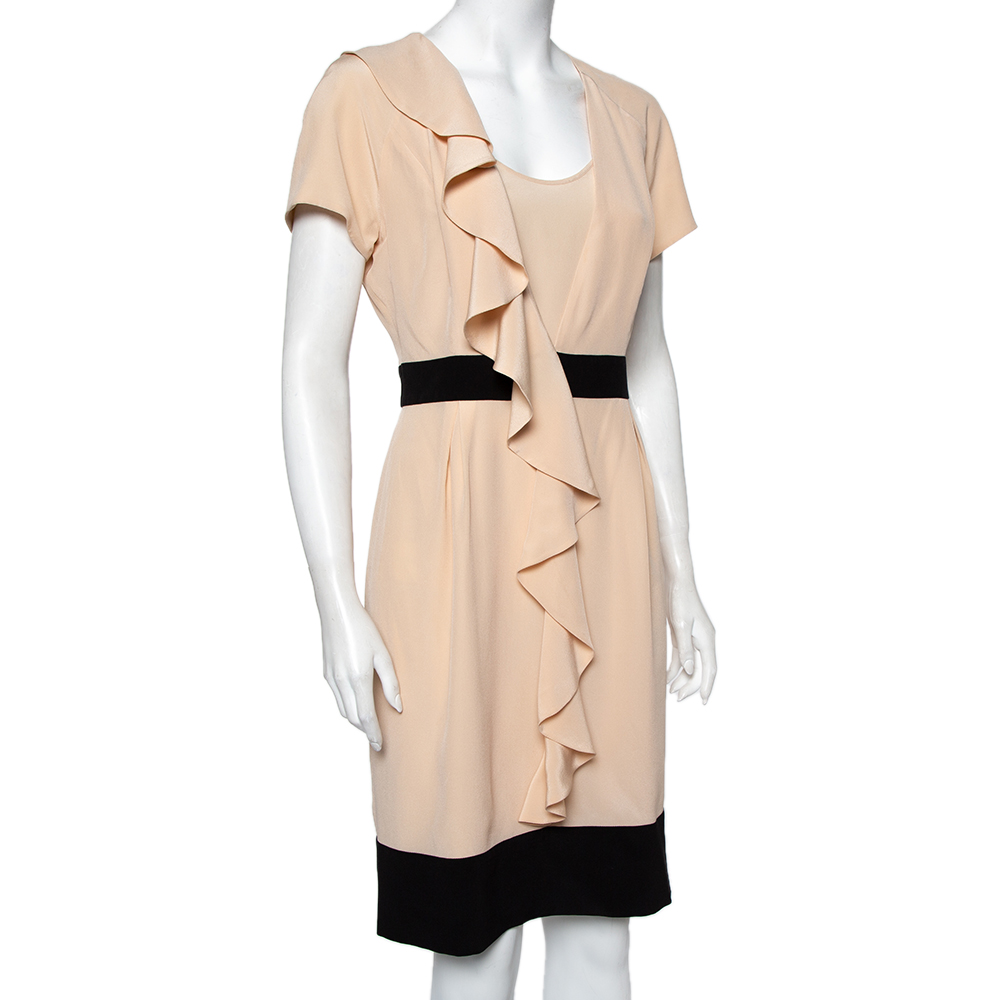 

Fendi Beige Silk Contrast Detail Ruffled Midi Dress