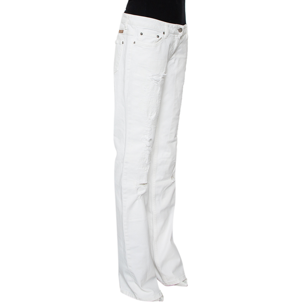 

Fendi White Denim Straight Leg Distressed Jeans