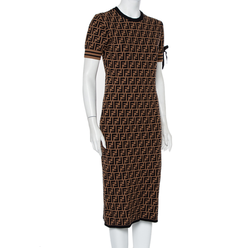 

Fendi Brown Logo Monogram Knit Sheath Dress