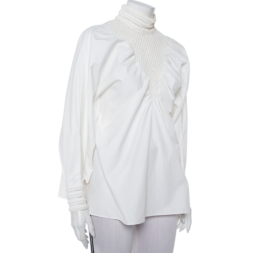 

Fendi White Cotton Lace Trim Detail Oversized Top