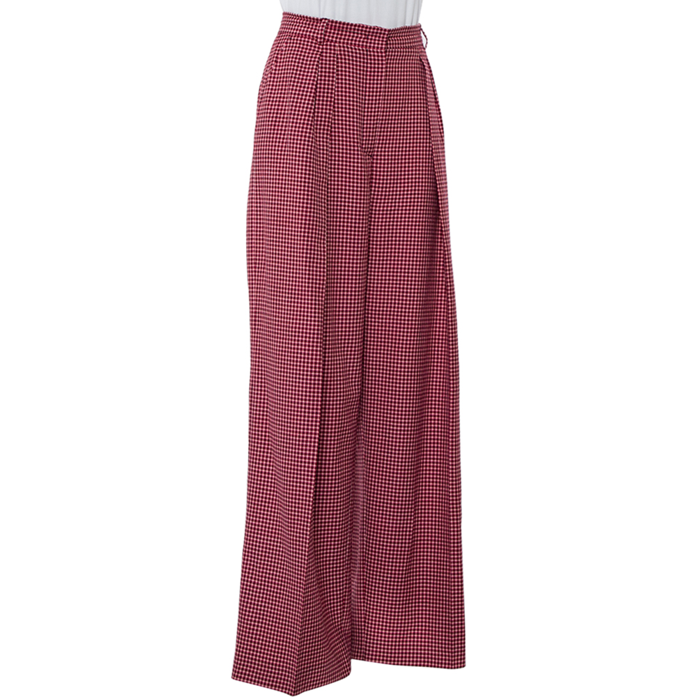 

Fendi Red Checkered Wool Wide Leg Trousers