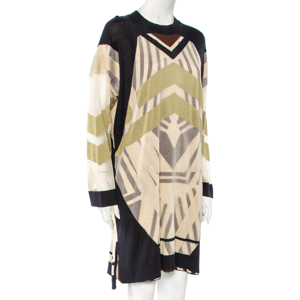 

Fendi Multicolor Patterned Silk Knit Layered Sweater Dress