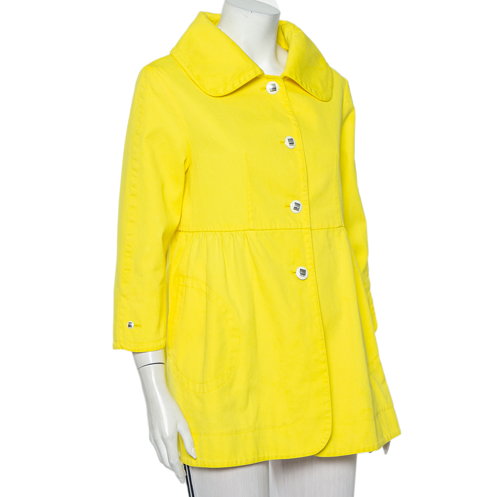 

Fendi Yellow Denim Button Front Collared Peacoat