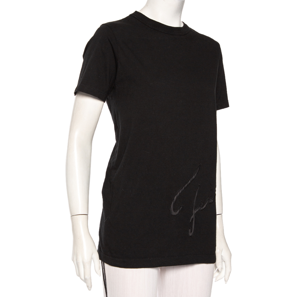 

Fendi Vintage Black Cotton Logo Embroidered T-Shirt