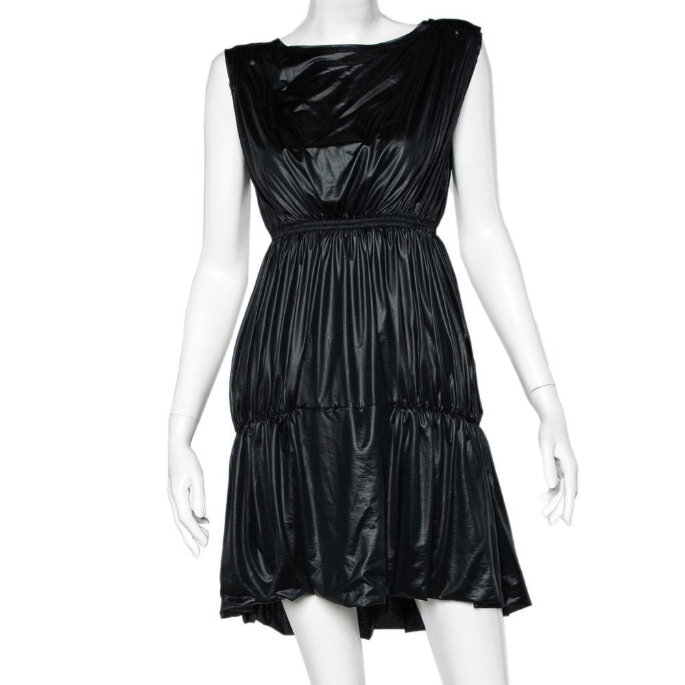 

Fendi Black Coated Elastic Waist Detail Sleeveless Midi Dress