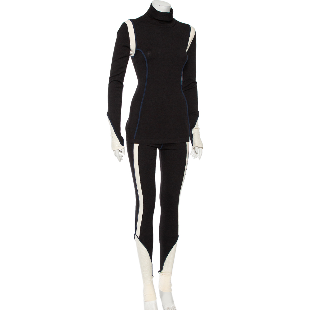 

Fendi Black Modal & Silk Contrast Trim Detail Turtleneck Sweater & Leggings