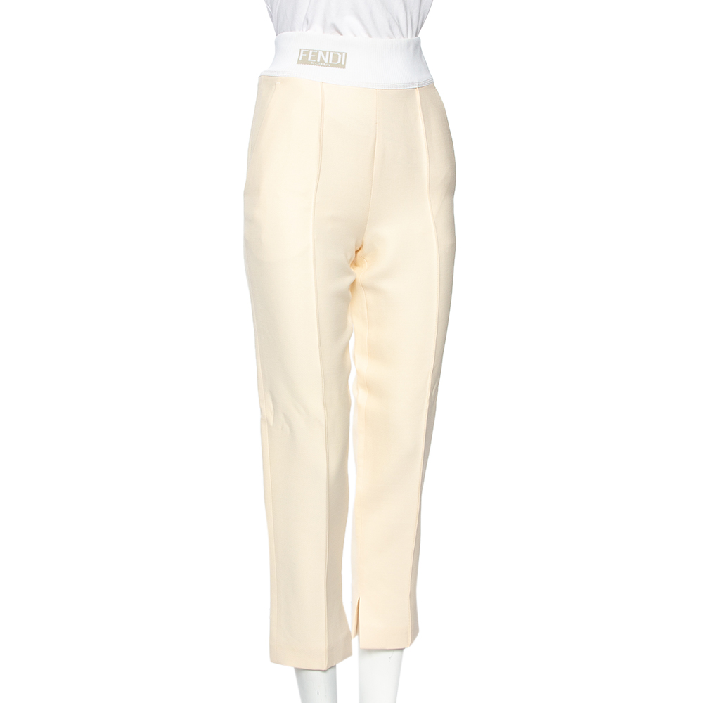 

Fendi Cream Wool High Waist Lightweight Graze Pants