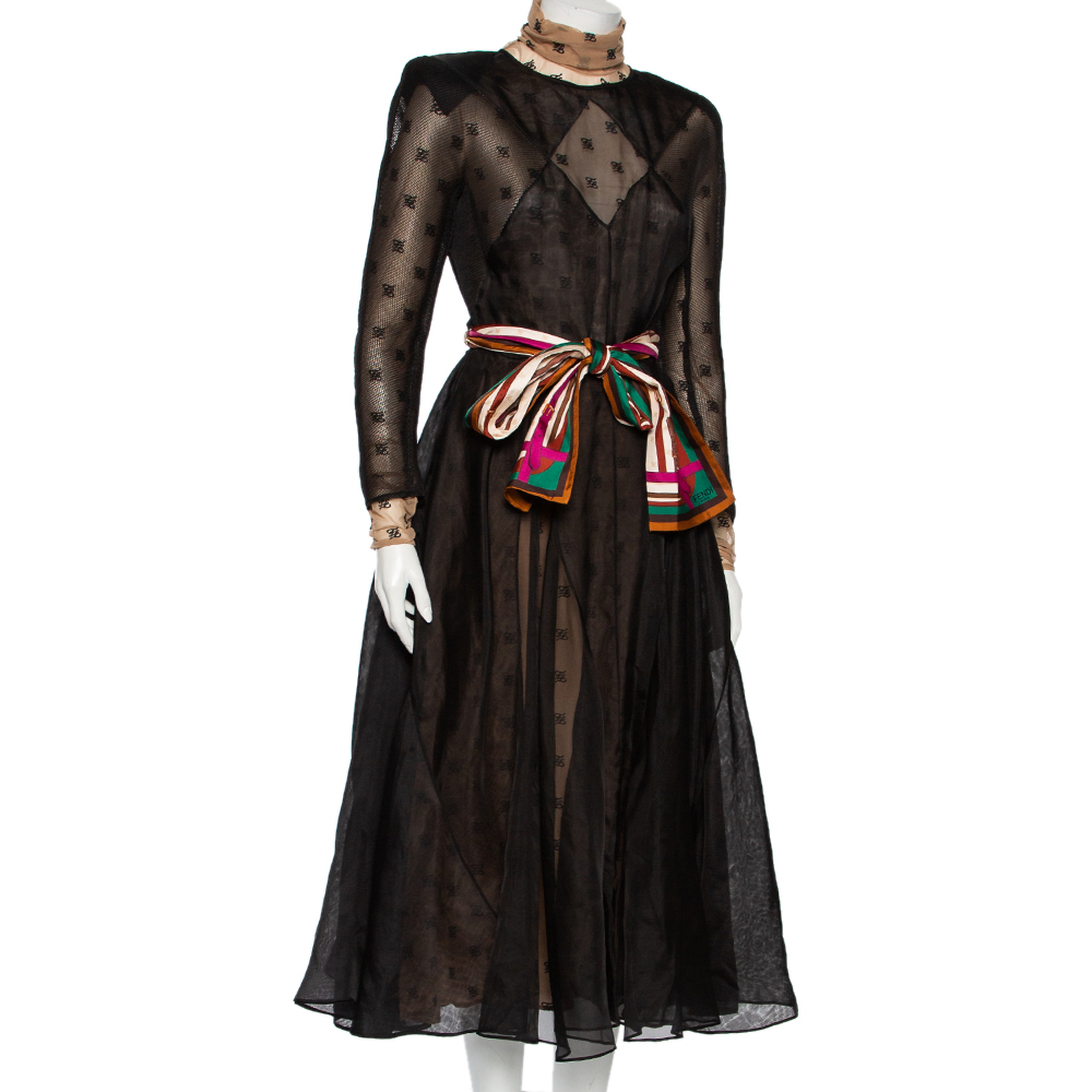 

Fendi Black Silk Double Layered Ribbon Detail Oragnza Dress