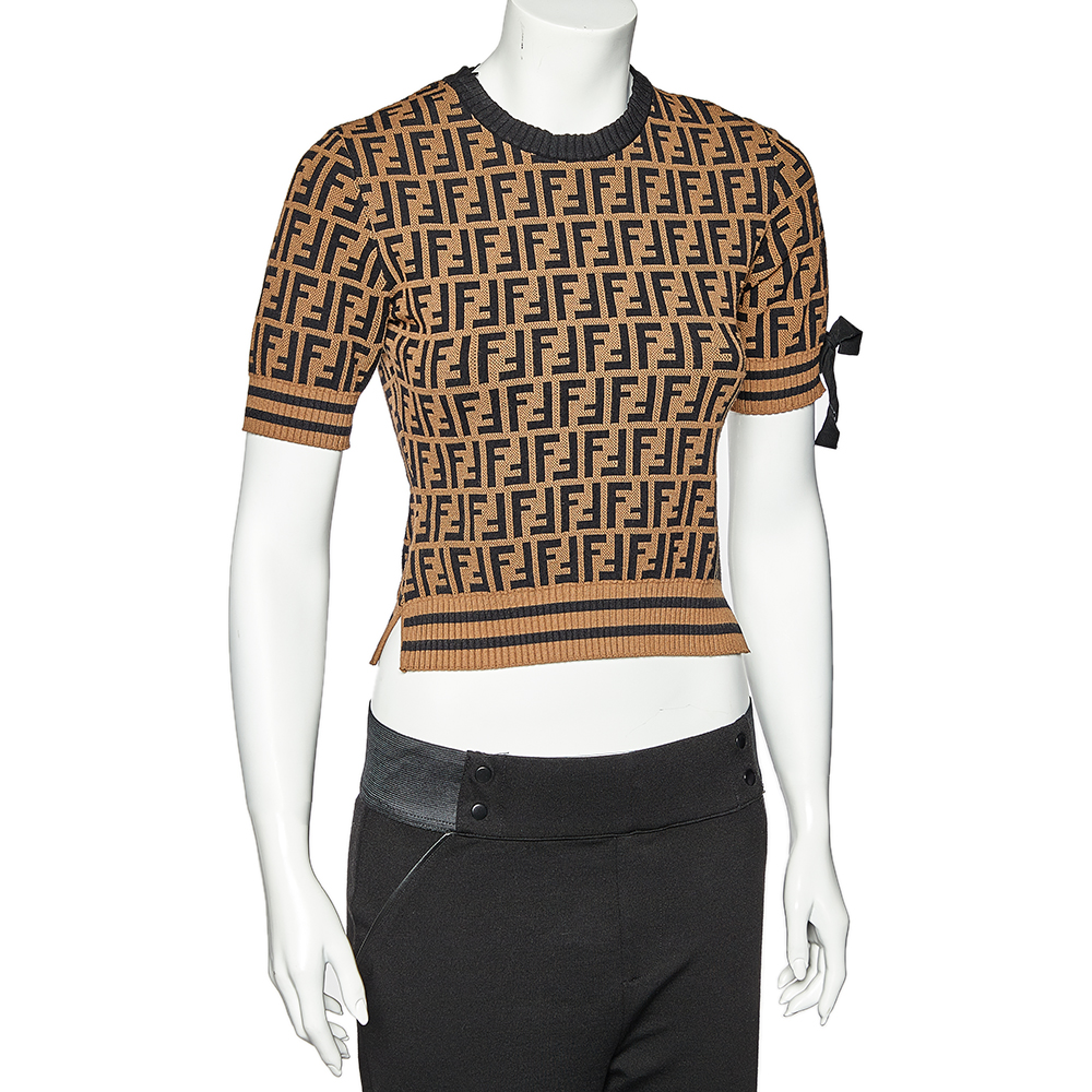 

Fendi Brown Zucca Monogram Intarsia Knit Sweater Top