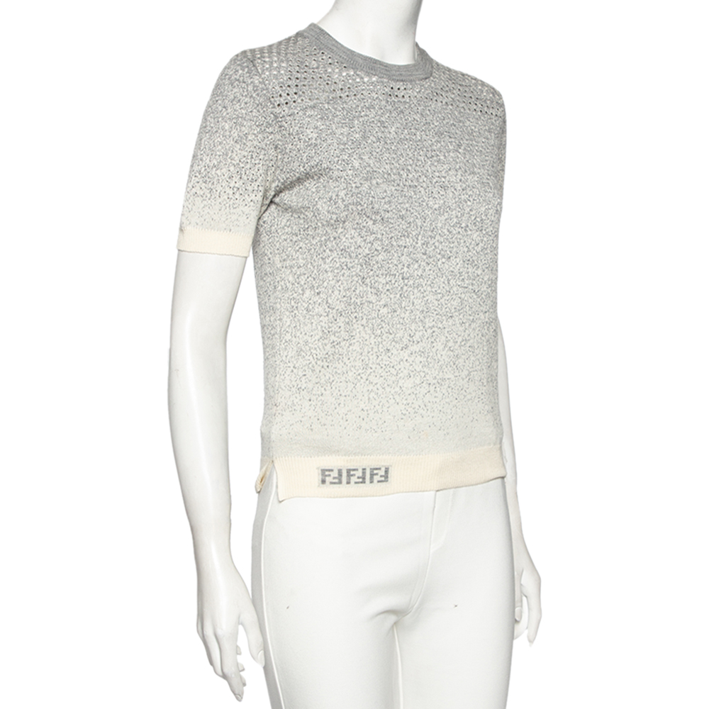 

Fendi Grey Degrede Pointelle Knit Short Sleeve Crewneck Sweater