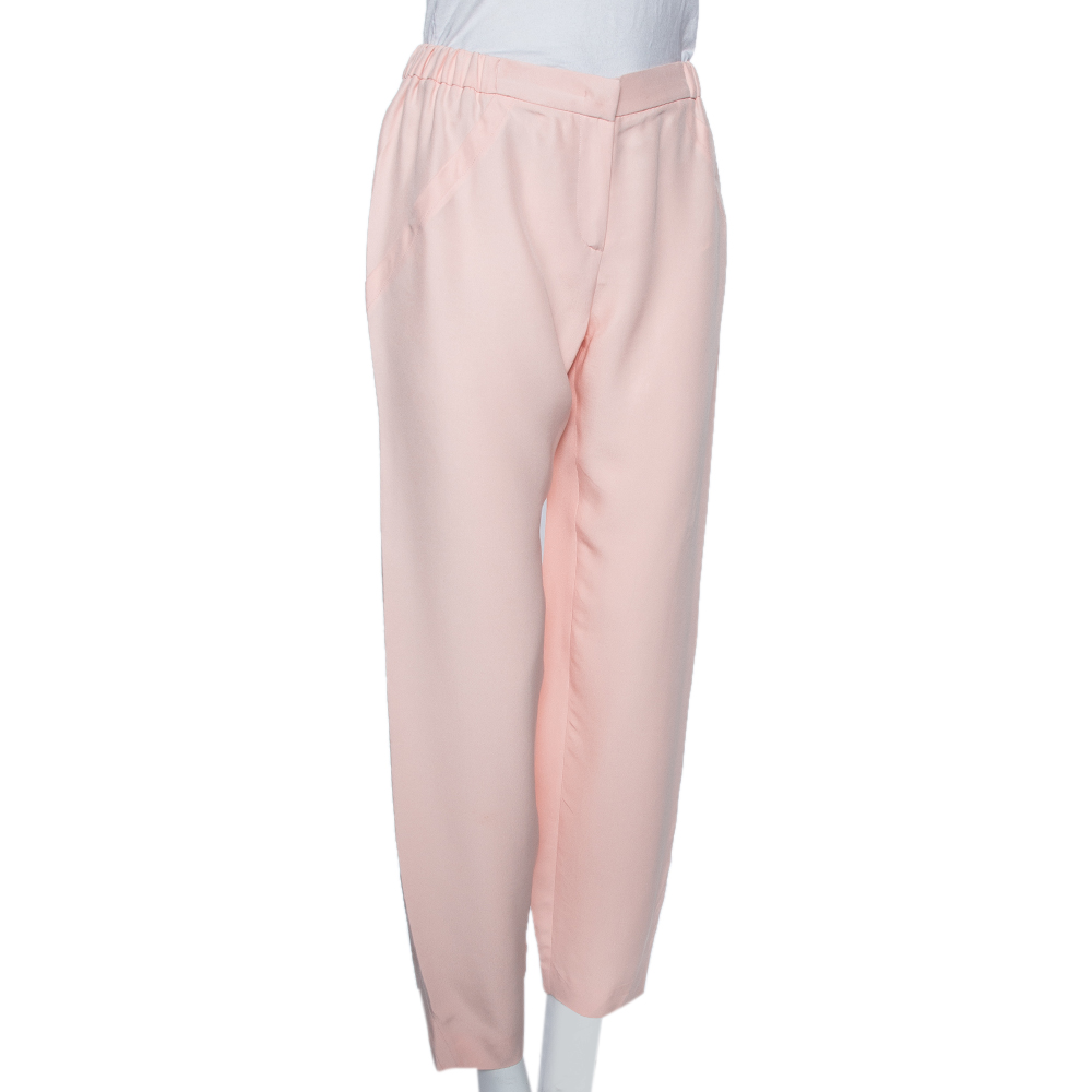 

Fendi Pale Pink Crepe Elasticized Waist Tapered Trousers