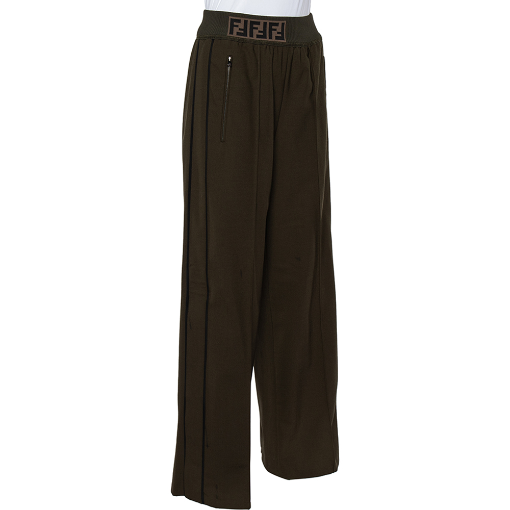 

Fendi Military Green Wool Blend Elastic Waist Detail Palazzo Pants