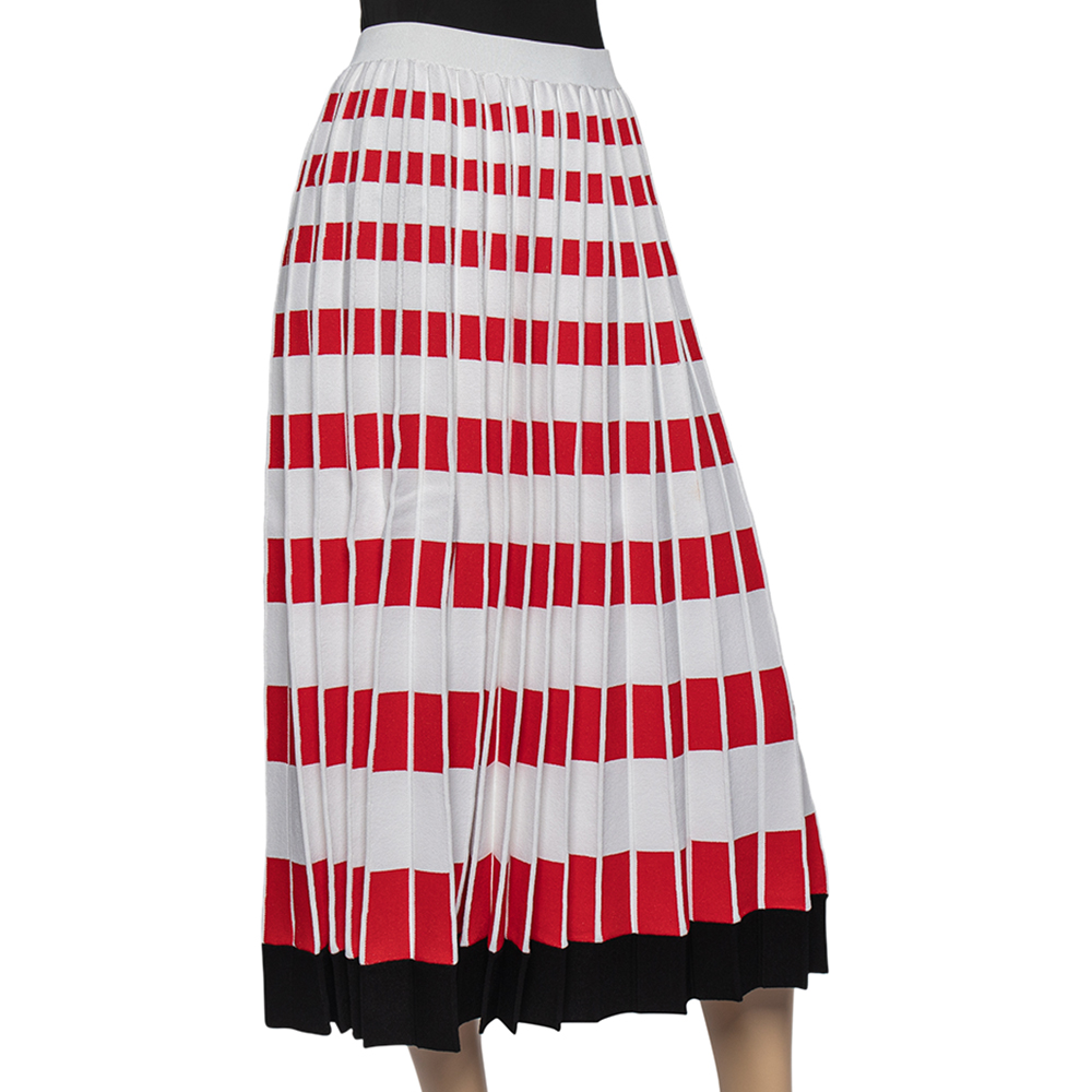 

Fendi Color Block Geometric Patterned Knit Pleated Midi Skirt, Multicolor