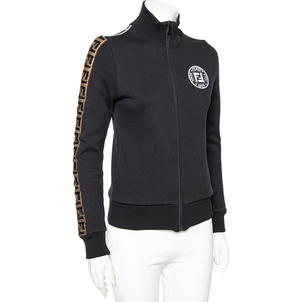 

Fendi Black Knit Logo Trimmed Zip Front Jacket