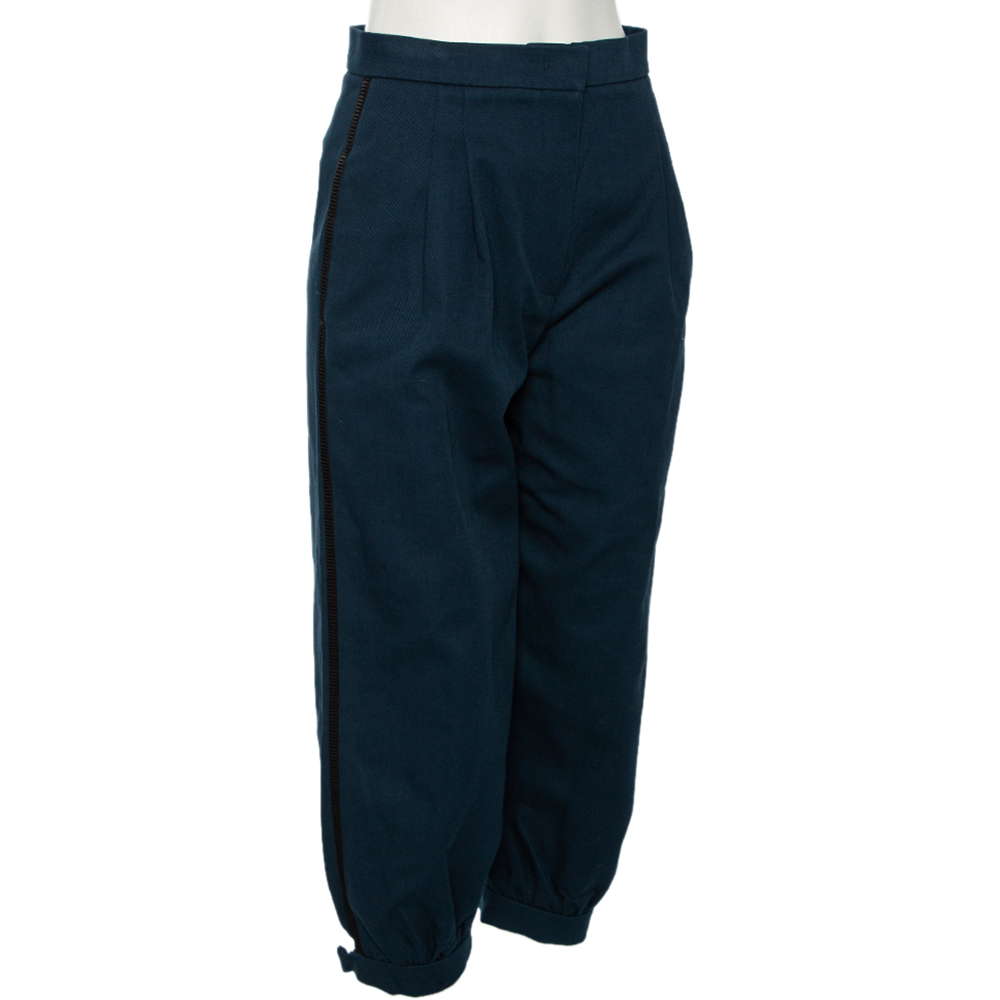 

Fendi Teal Blue Cotton Side Strip Detail Capri Pants, Navy blue