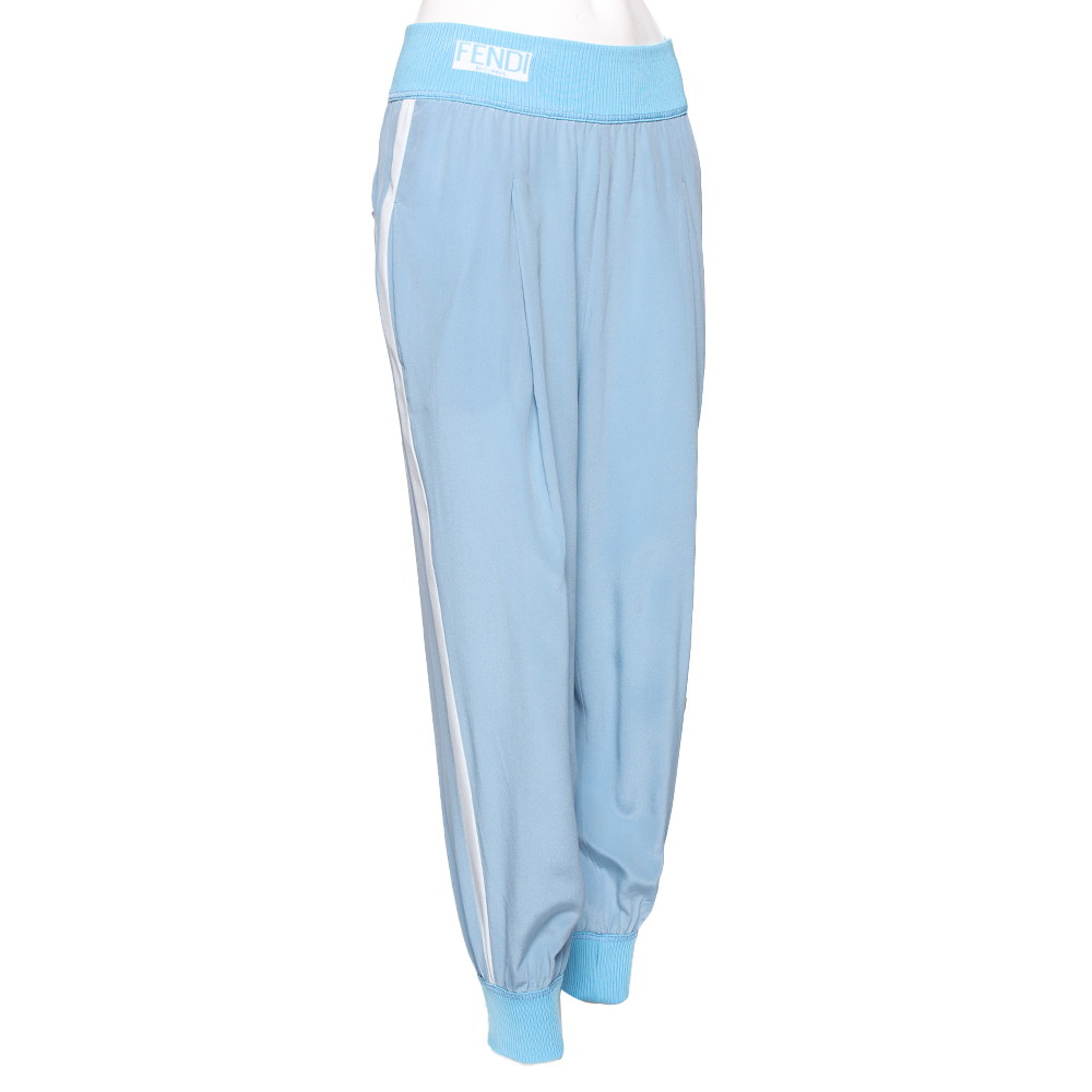 

Fendi Blue Silk Side Stripe Detail Joggers