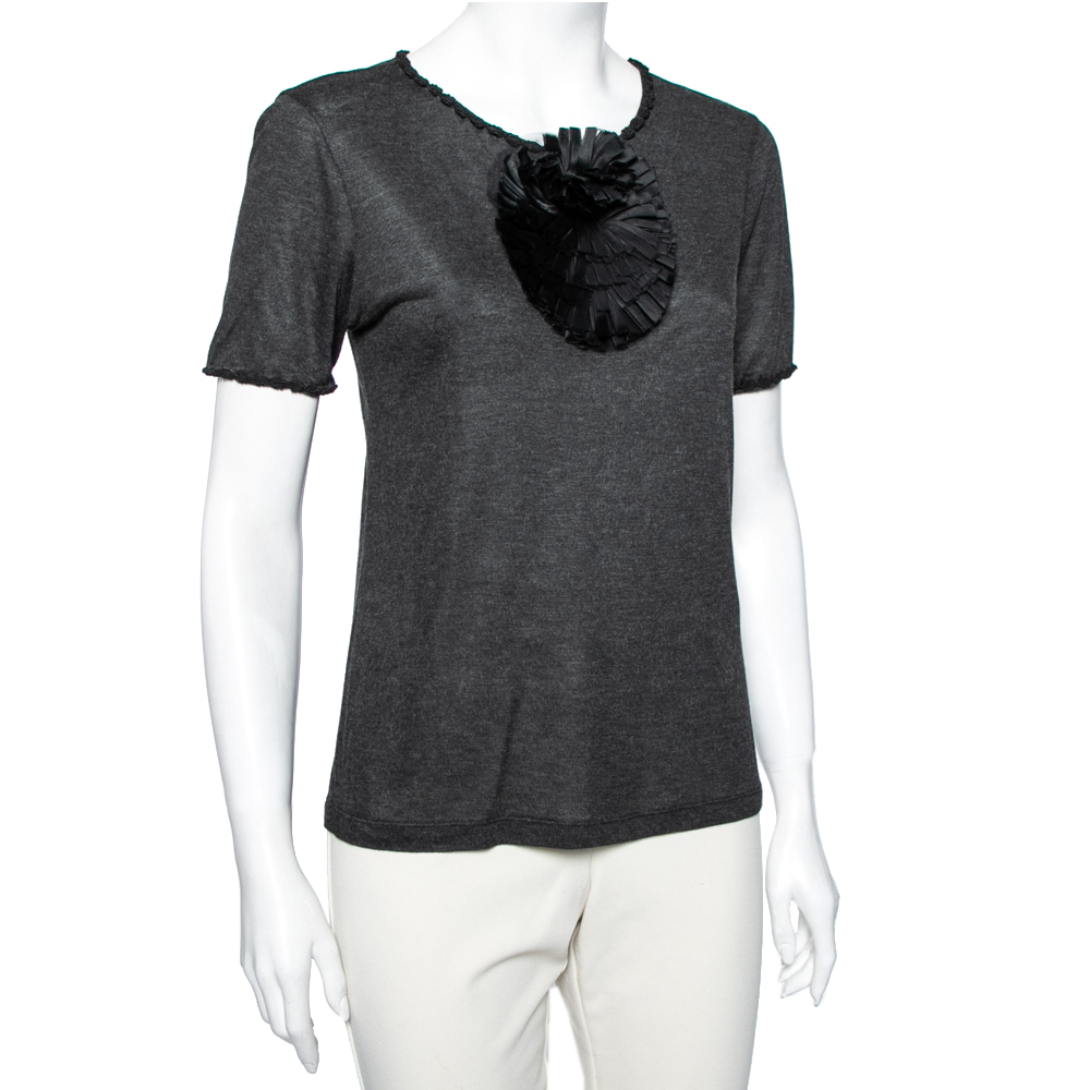 

Fendi Grey Cotton Short Sleeves Top