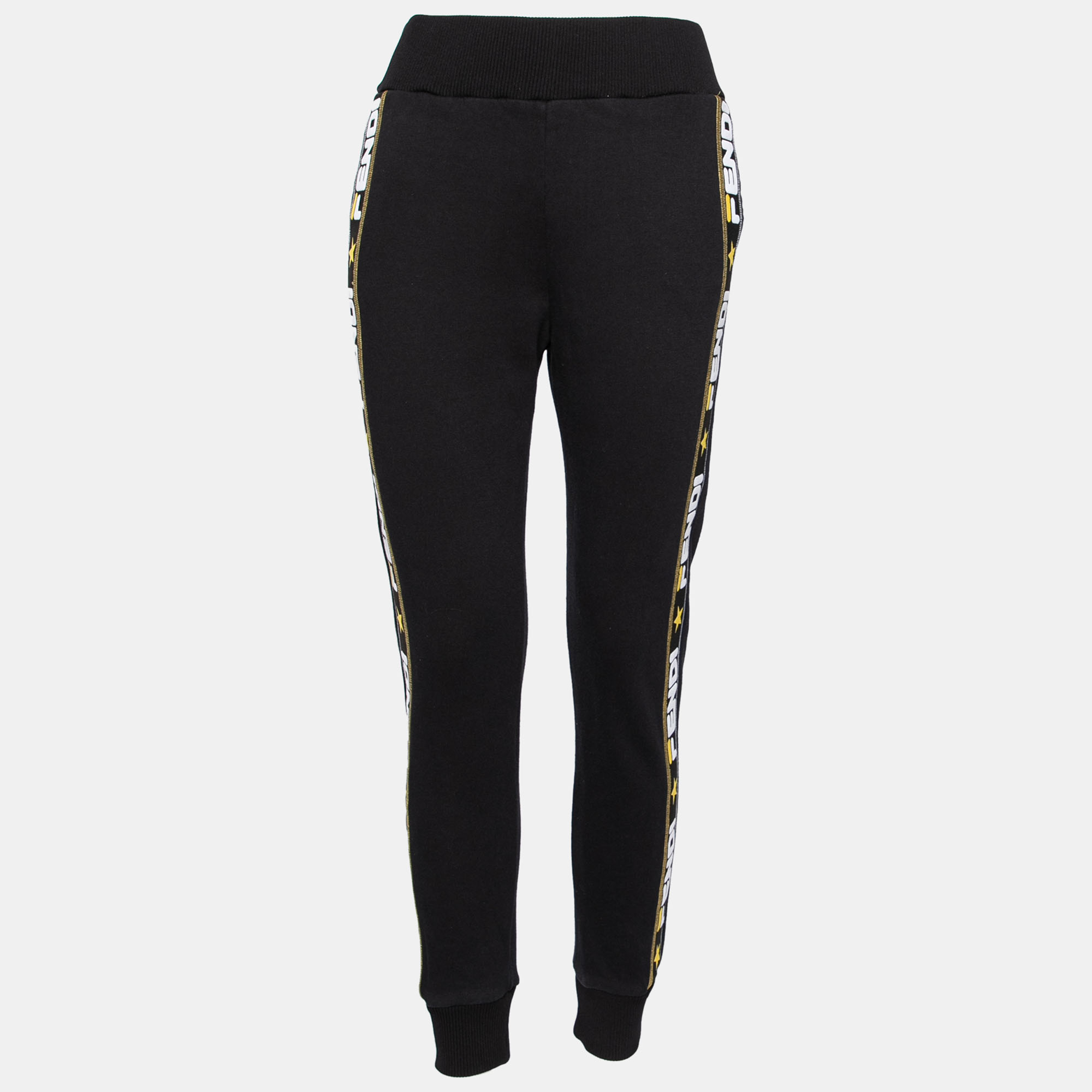 

Fendi Black Cotton Logo Tape Trimmed Track Pants M