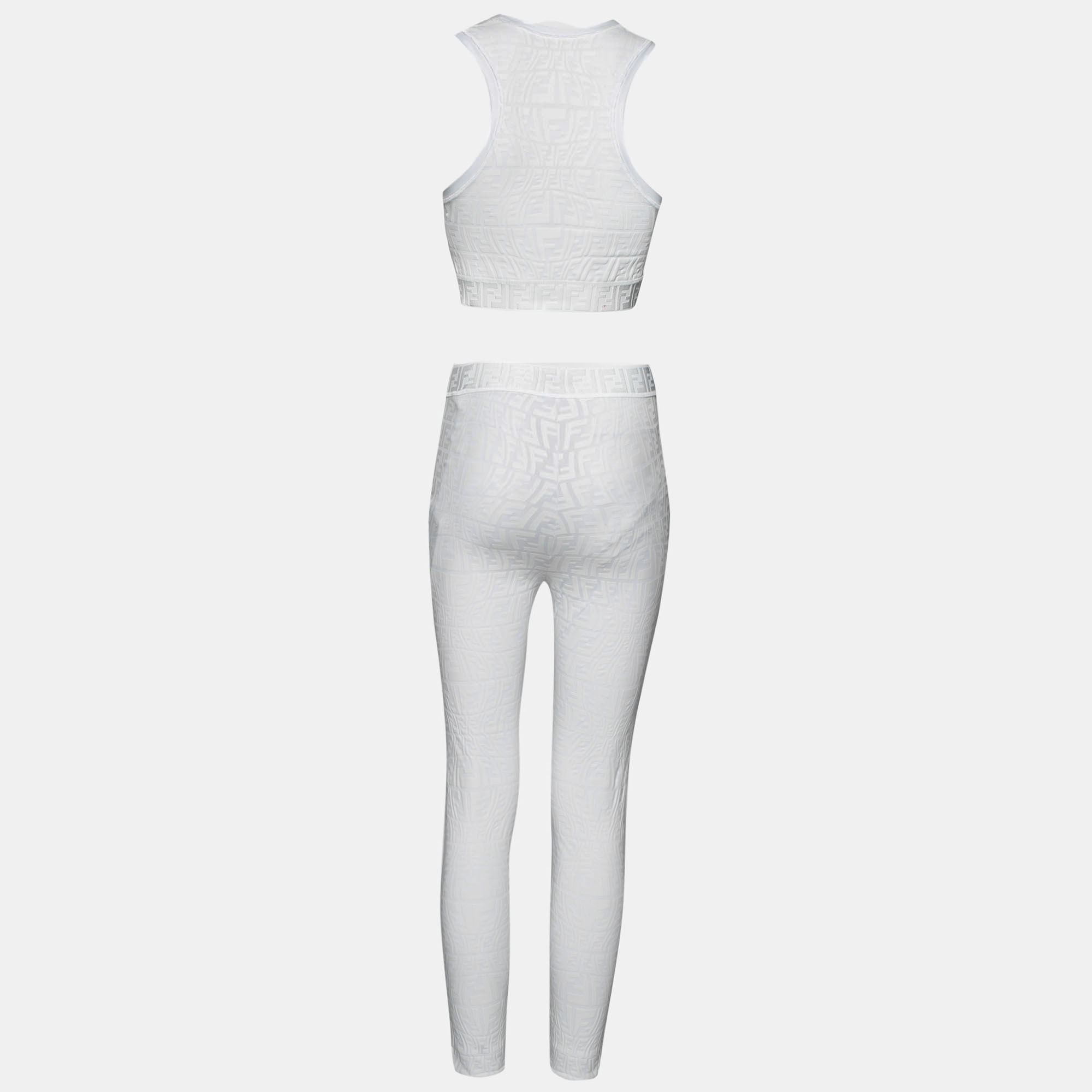 

Fendi White Embossed Jersey Sports Bra and Pant Set