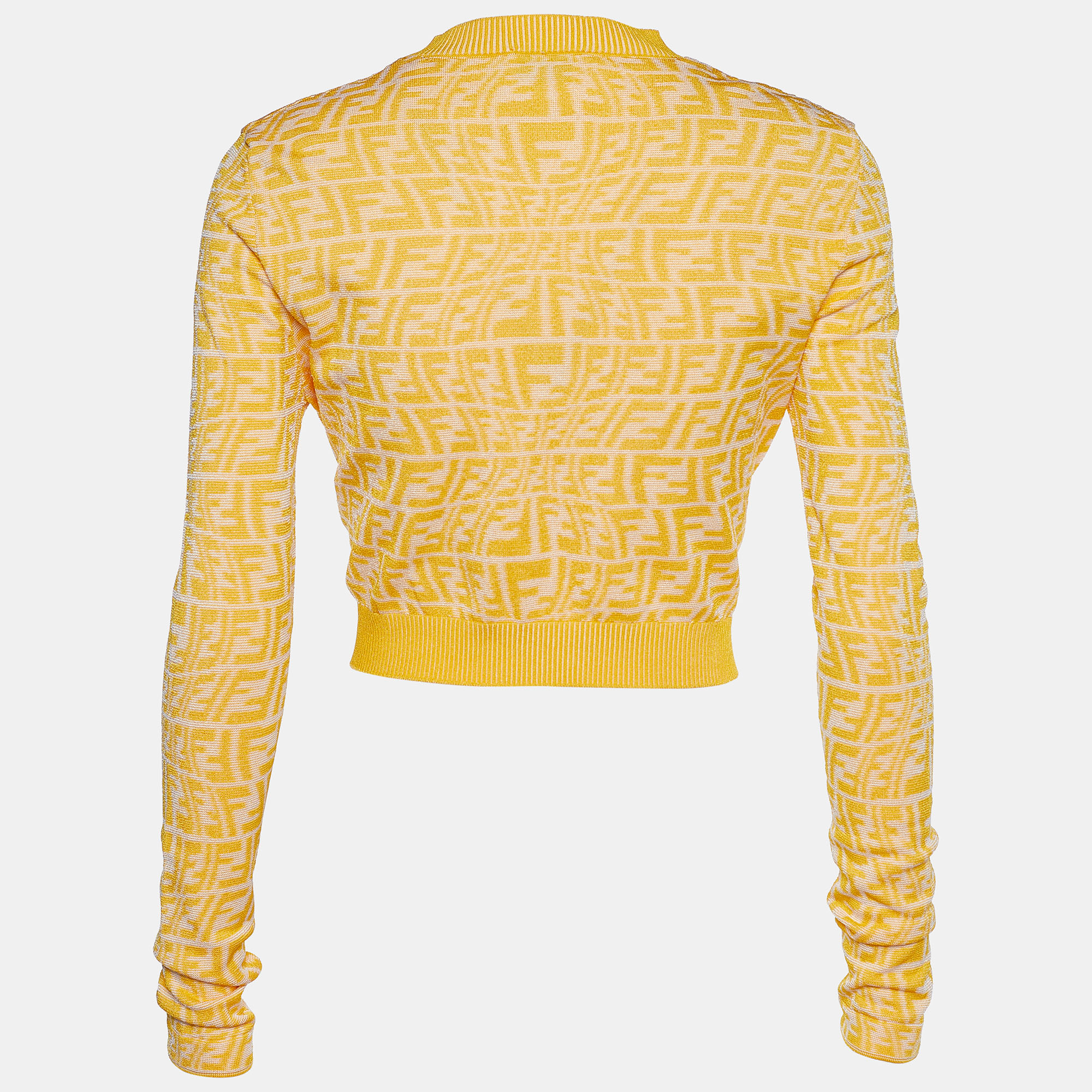 

Fendi Yellow Rib Knit FF Vertigo Cropped Cardigan