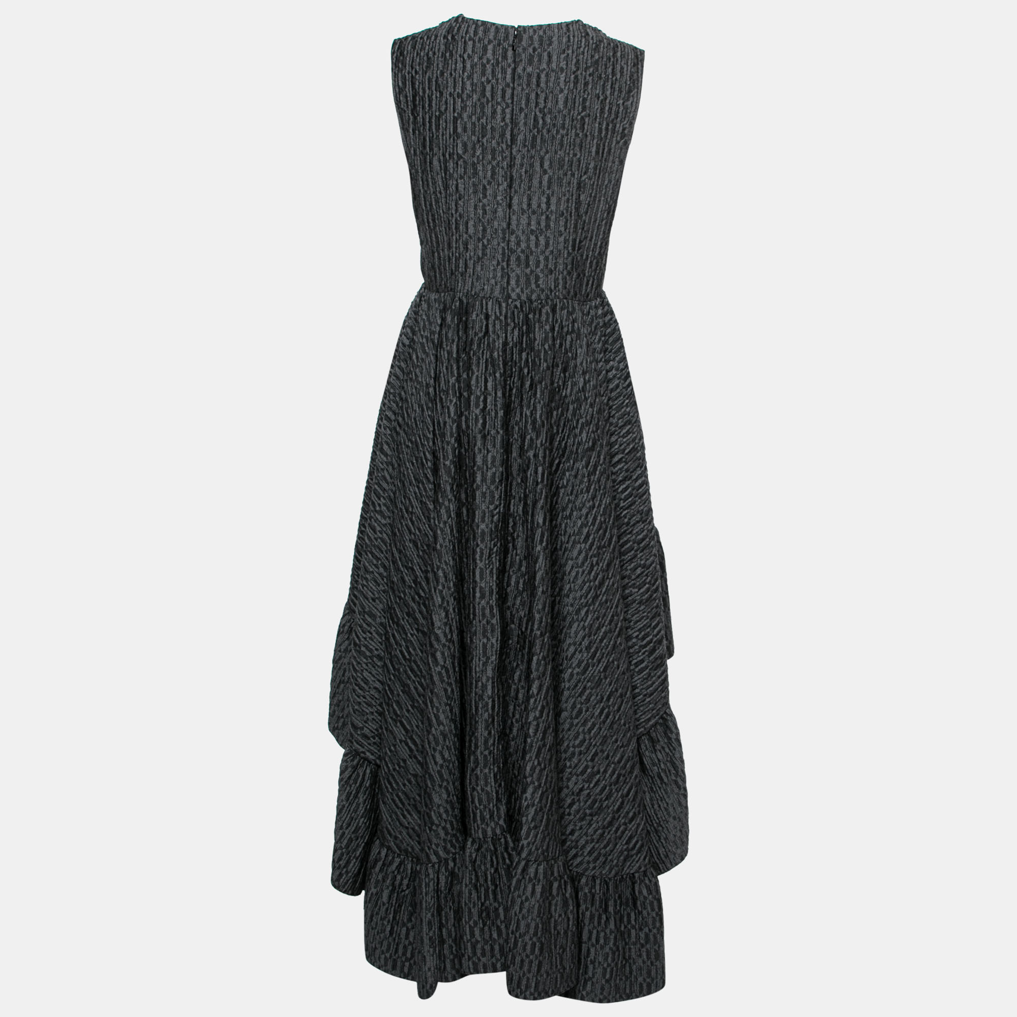 

Fendi Grey Jacquard Wool Asymmetric Hem Sleeveless Dress