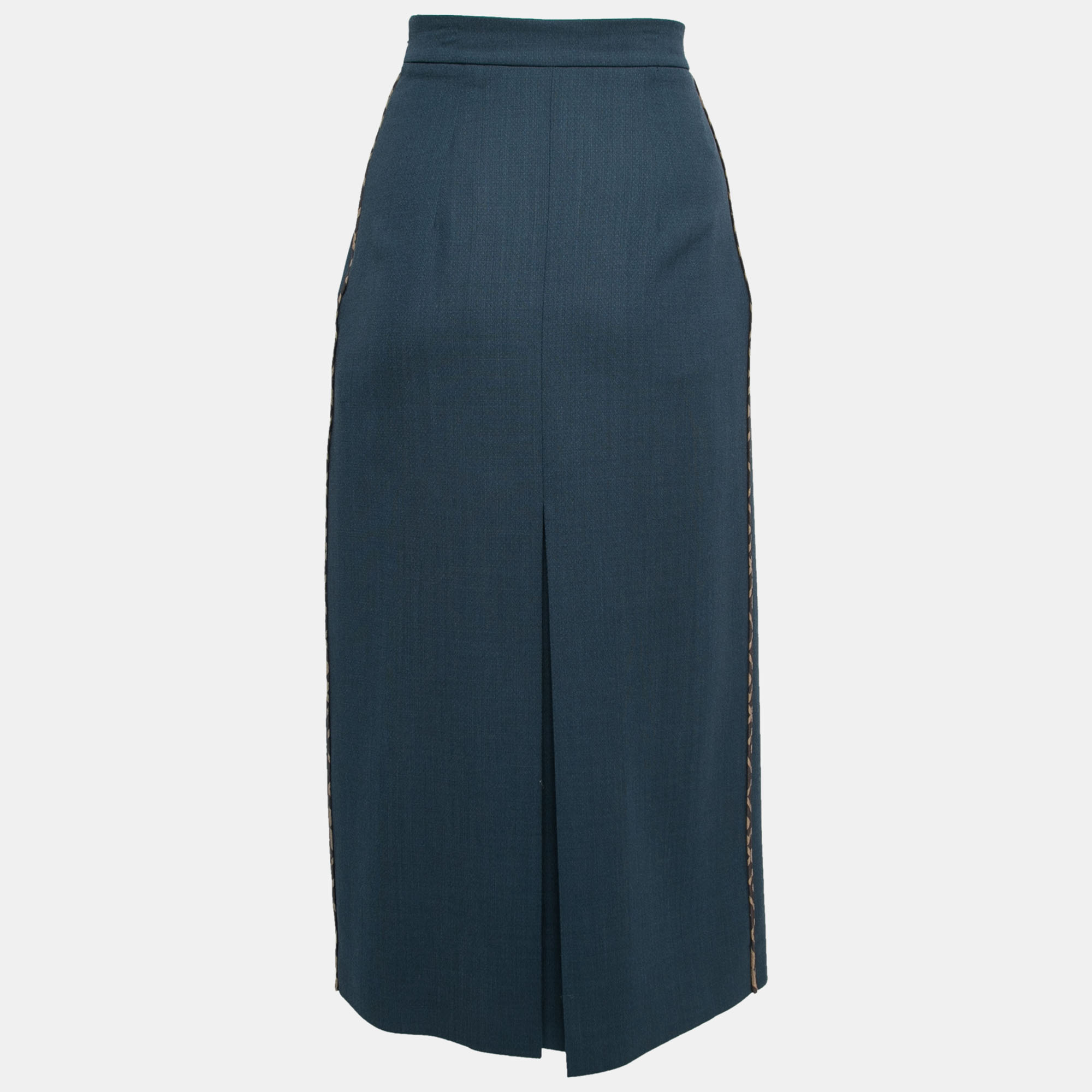 

Fendi Blue Wool FF Pleated Inlay Midi Skirt