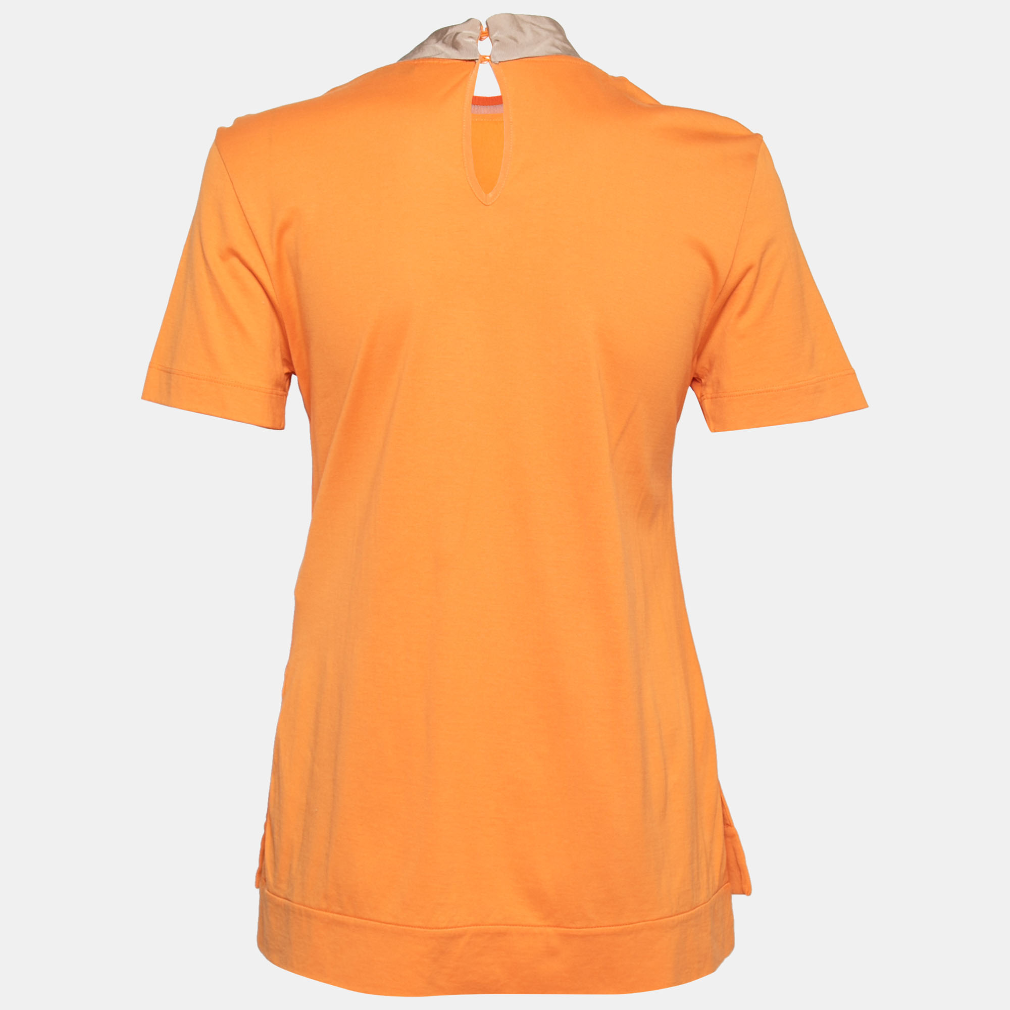 

Fendi Orange Cotton Floral Embroidered Applique Detail Short Sleeve T-Shirt