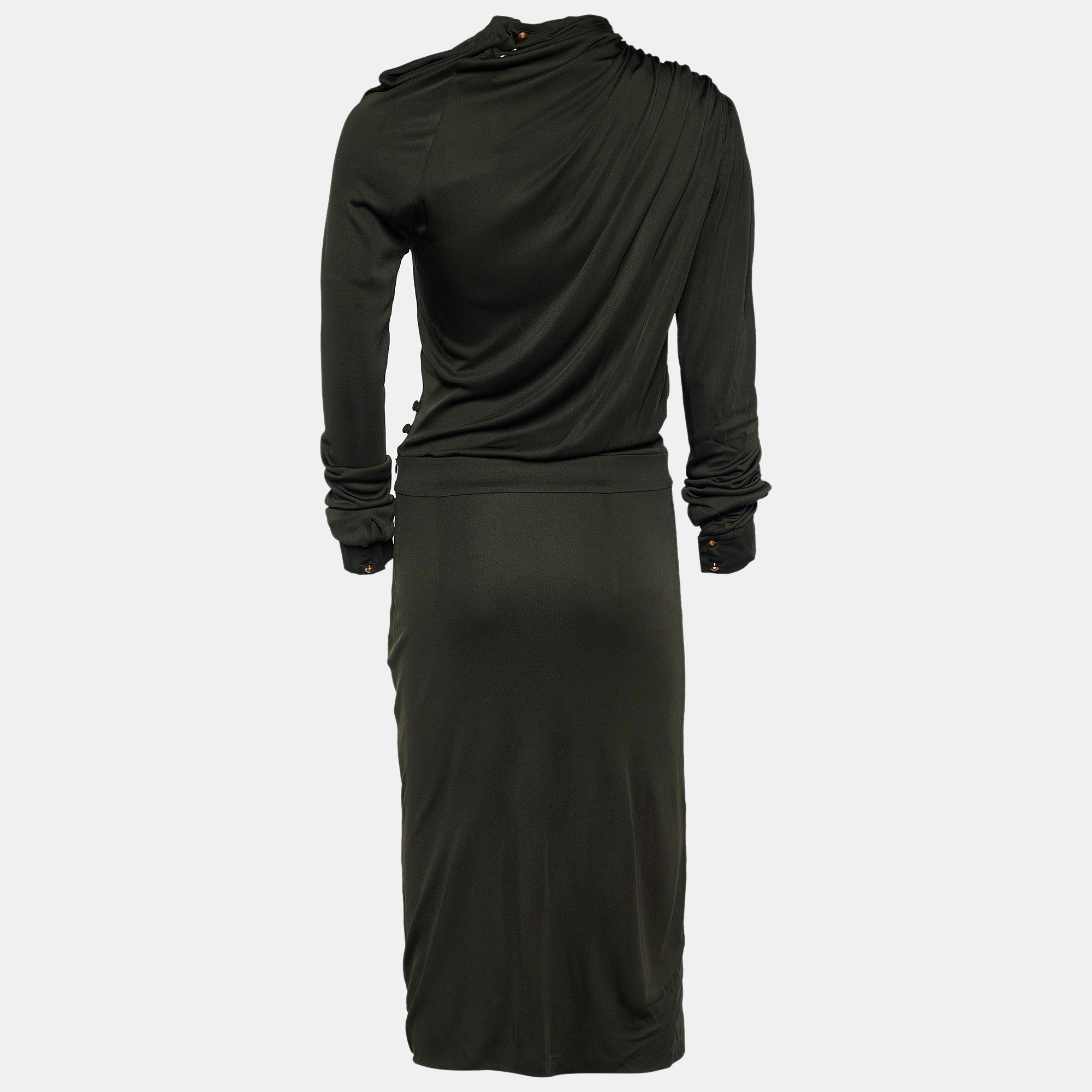 

Fendi Dark Green Jersey Asymmetric Shoulder Midi Dress