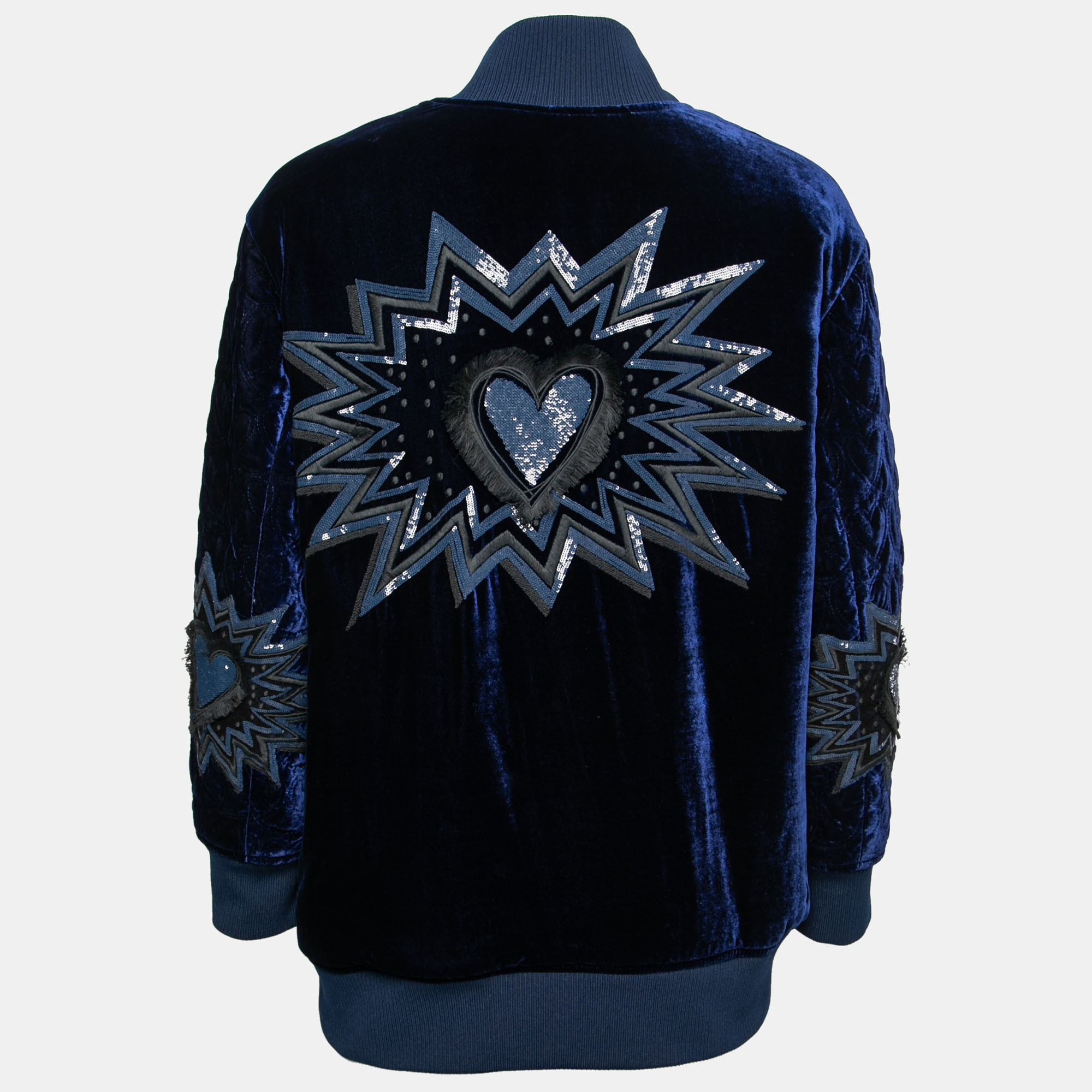 

Fendi Blue Velvet Heart Embroidered Bomber Jacket