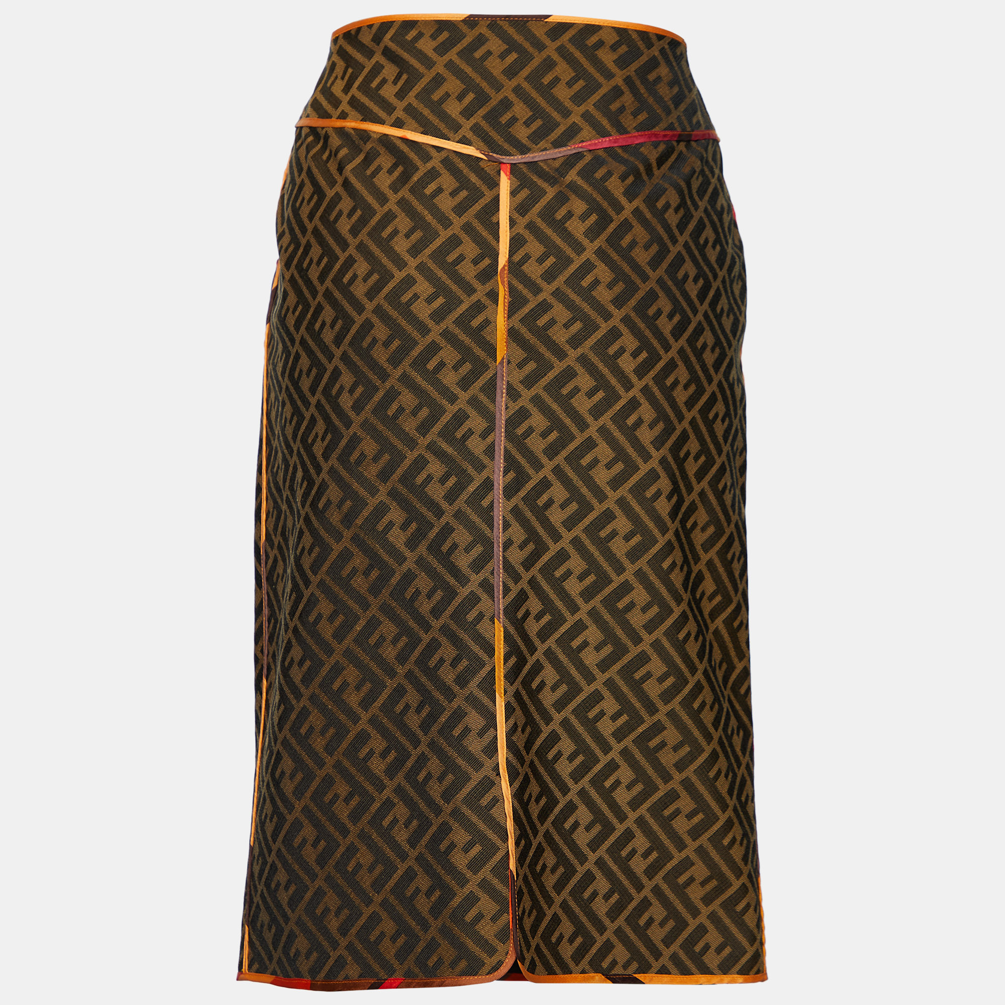 

Fendi Vintage Brown FF Monogram Cotton Blend Midi Skirt