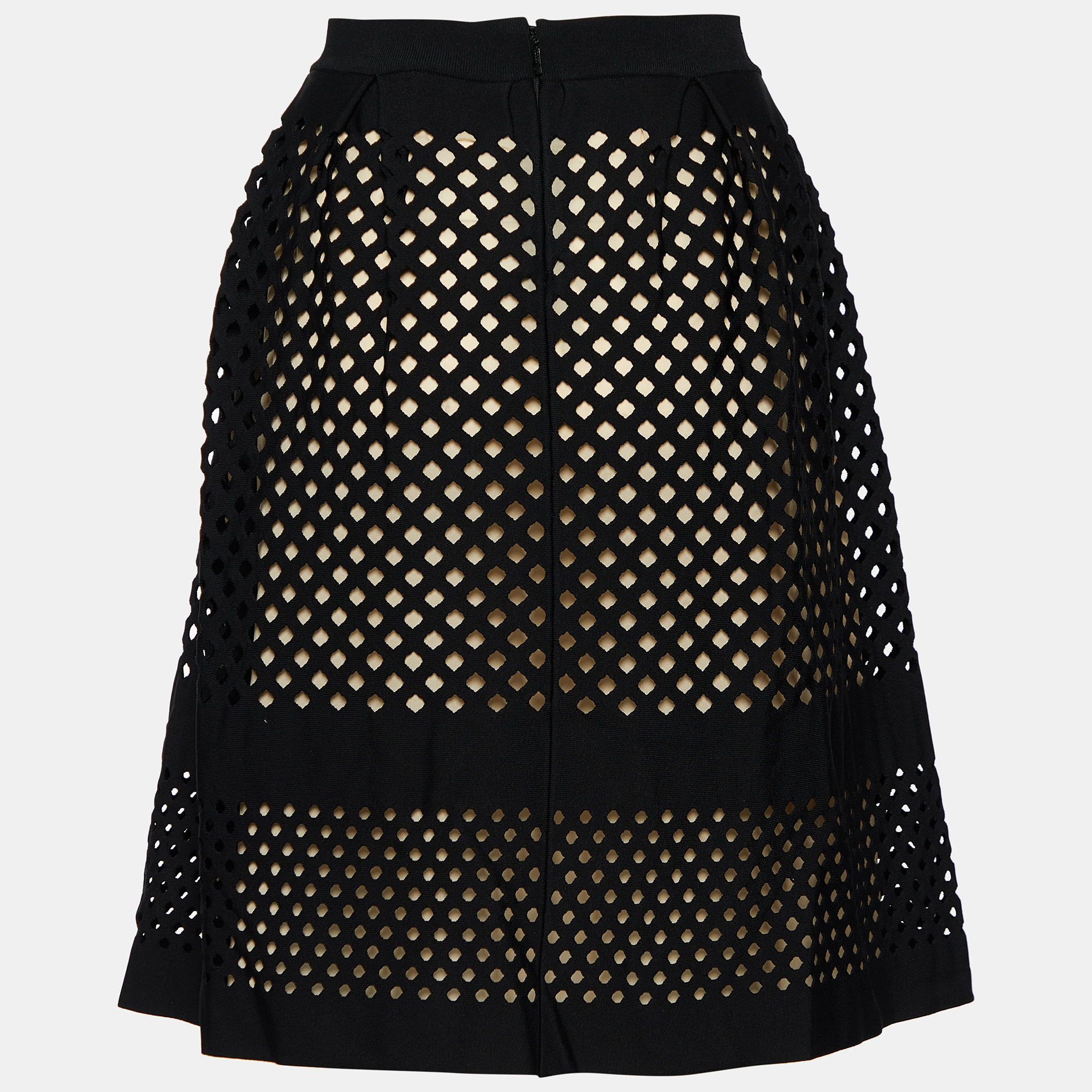 

Fendi Black Cutout Knit Pleated Knee Length Skirt