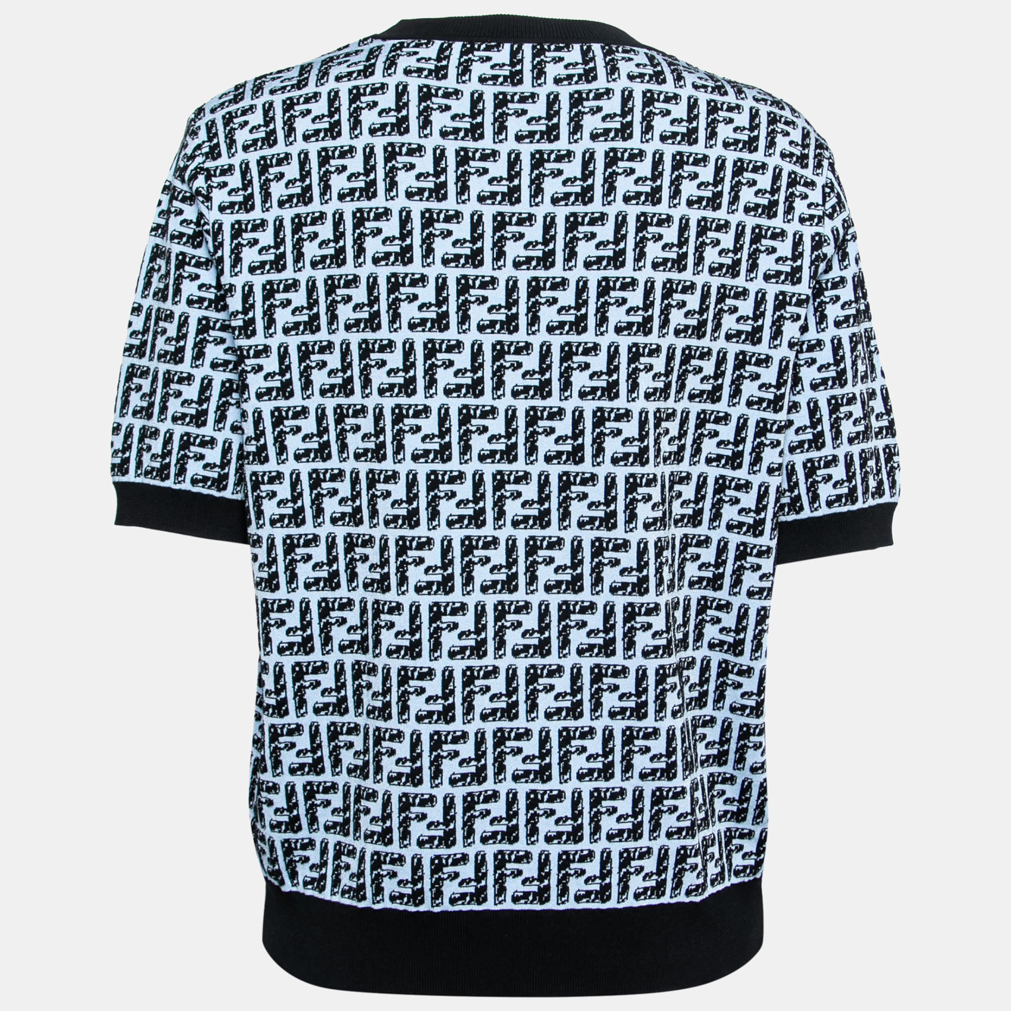 

Fendi Blue Embroidered Logo Pattern Knit Short Sleeve Top, Black