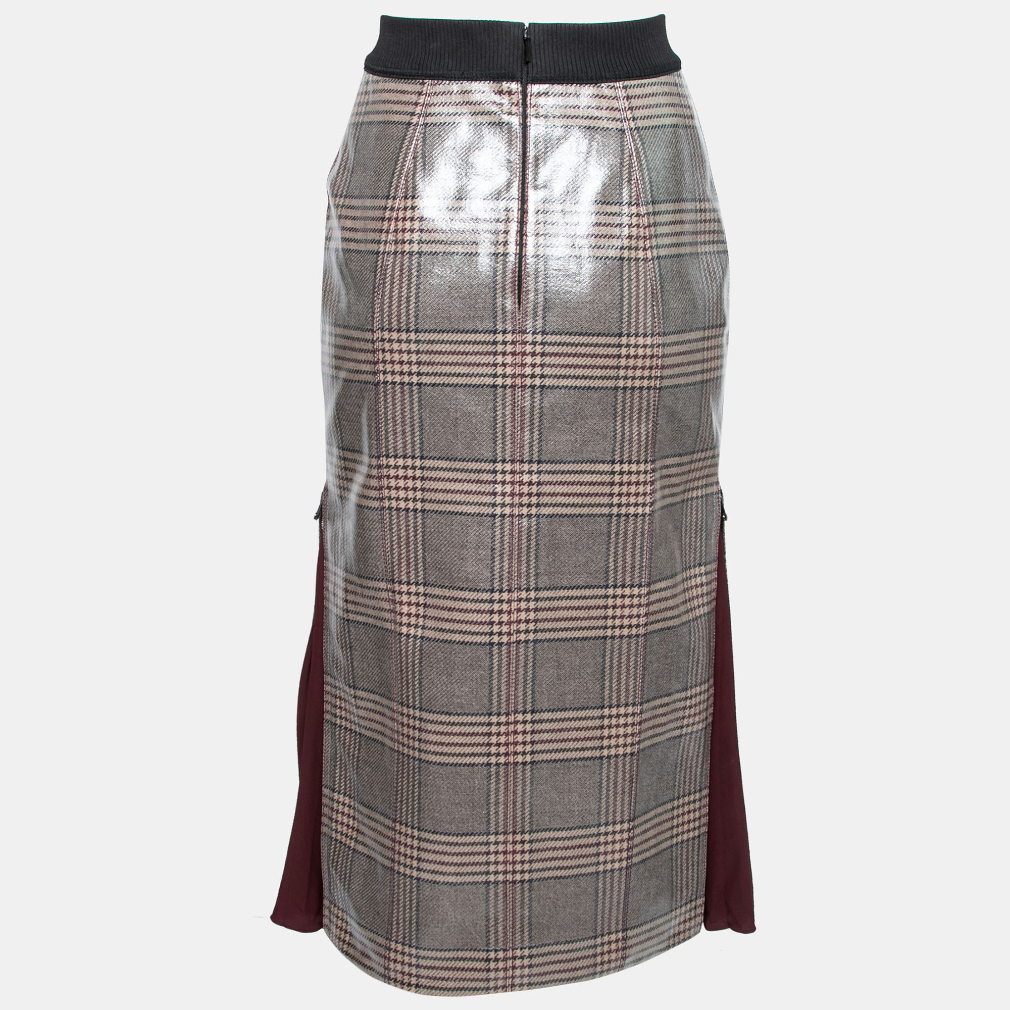 

Fendi Beige Tartan Coated Wool Pencil Skirt, Brown