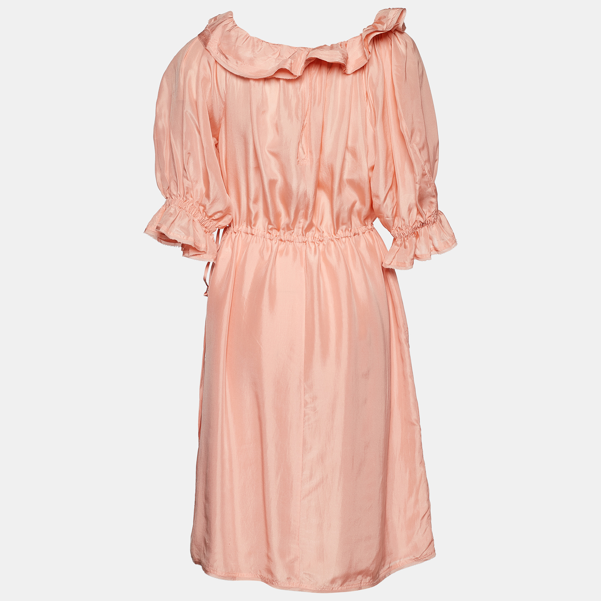 

Fendi Pink Silk Ruffled Knee-Length Dress