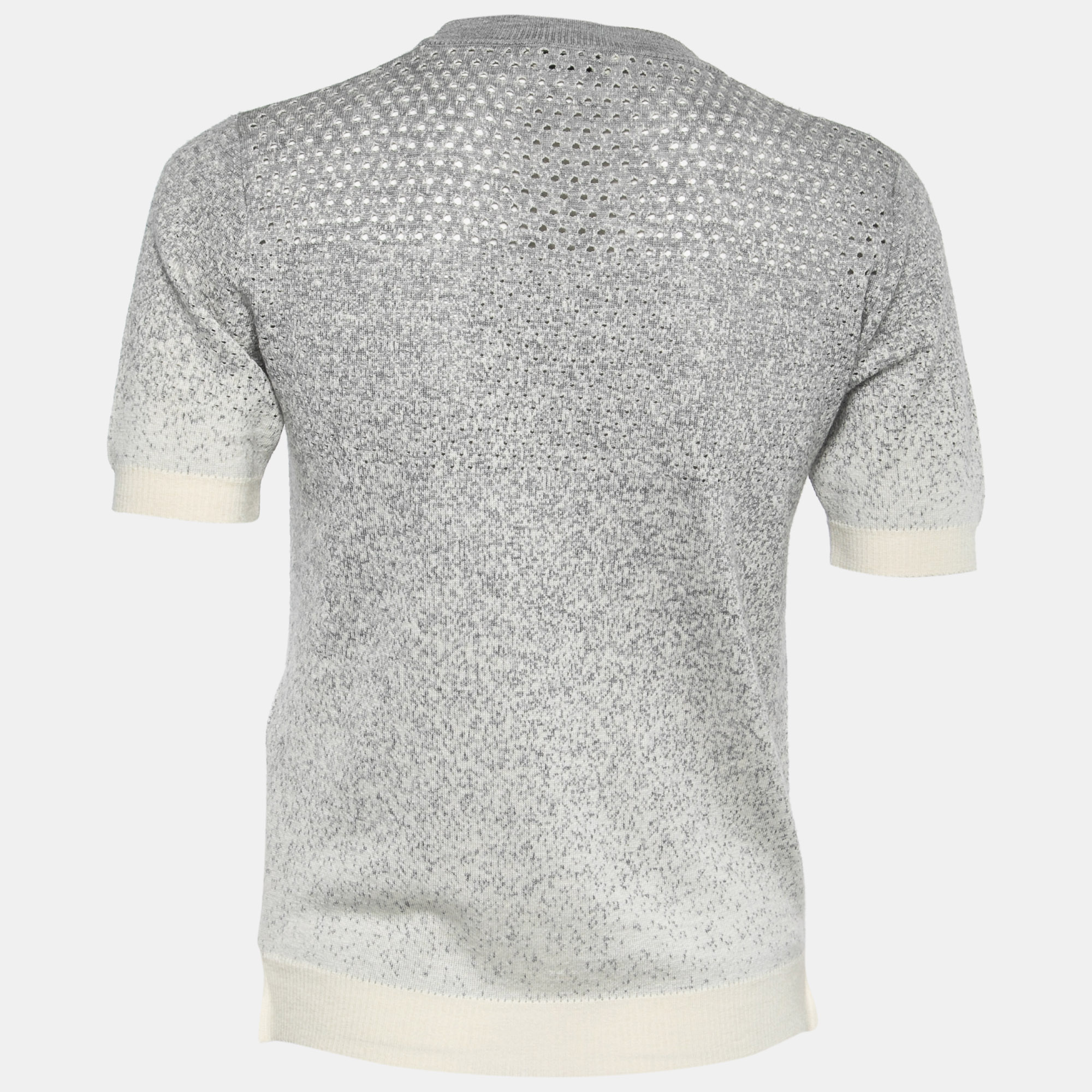 

Fendi Grey Gradient Perforated Cashmere Knit Pullover Top