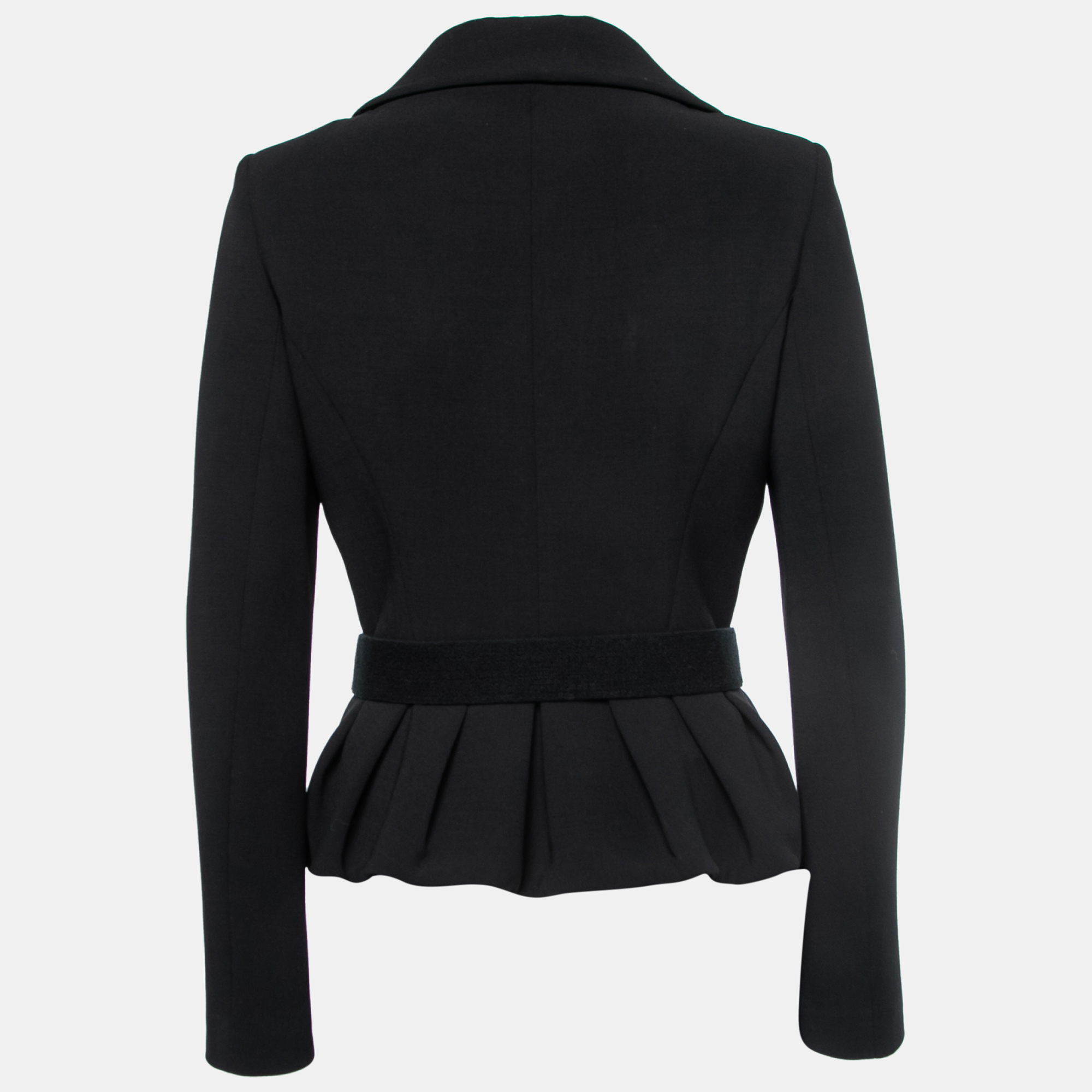 

Fendi Black Wool Pleated Detail Belted Blazer